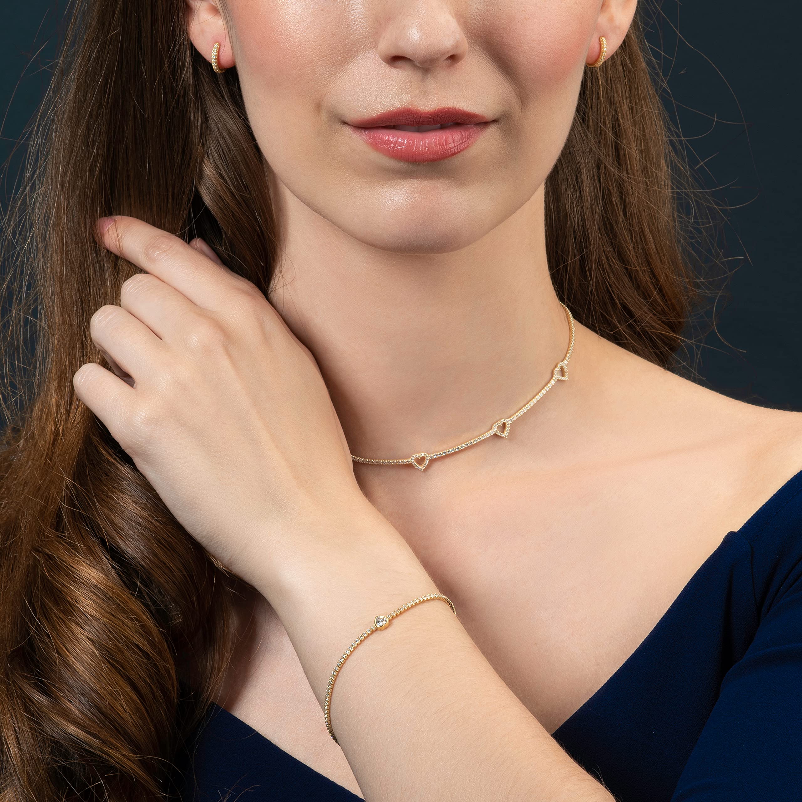 namana Bracciale Tennis a Cuore, Braccialetto a Cuere Sottile per Donna e Raggazza, Delicato Bracciale Tennis Donna con Zirconi Cubici, Regalo da Donna,