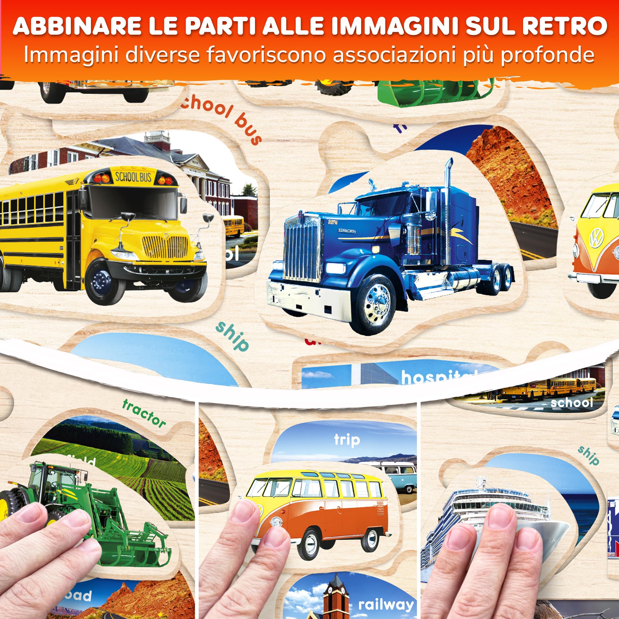 QUOKKA Puzzle Legno Bambini 1 2 Anni - 3 Giochi Montessori per Bambini 3 4 5 Anni - Puzzle in Legno con Frutta Verdura e Trasporto - Giocattolo Educativo Regalo