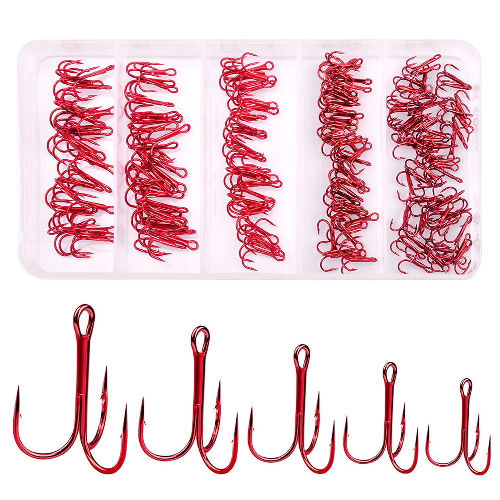 50 Ami Da Pesca Tripli Con Occhiello - Acciaio Carbonio - Per Acqua Salata E Dolce - Taglie Da 2# A 10# Con Scatola - Foto 8