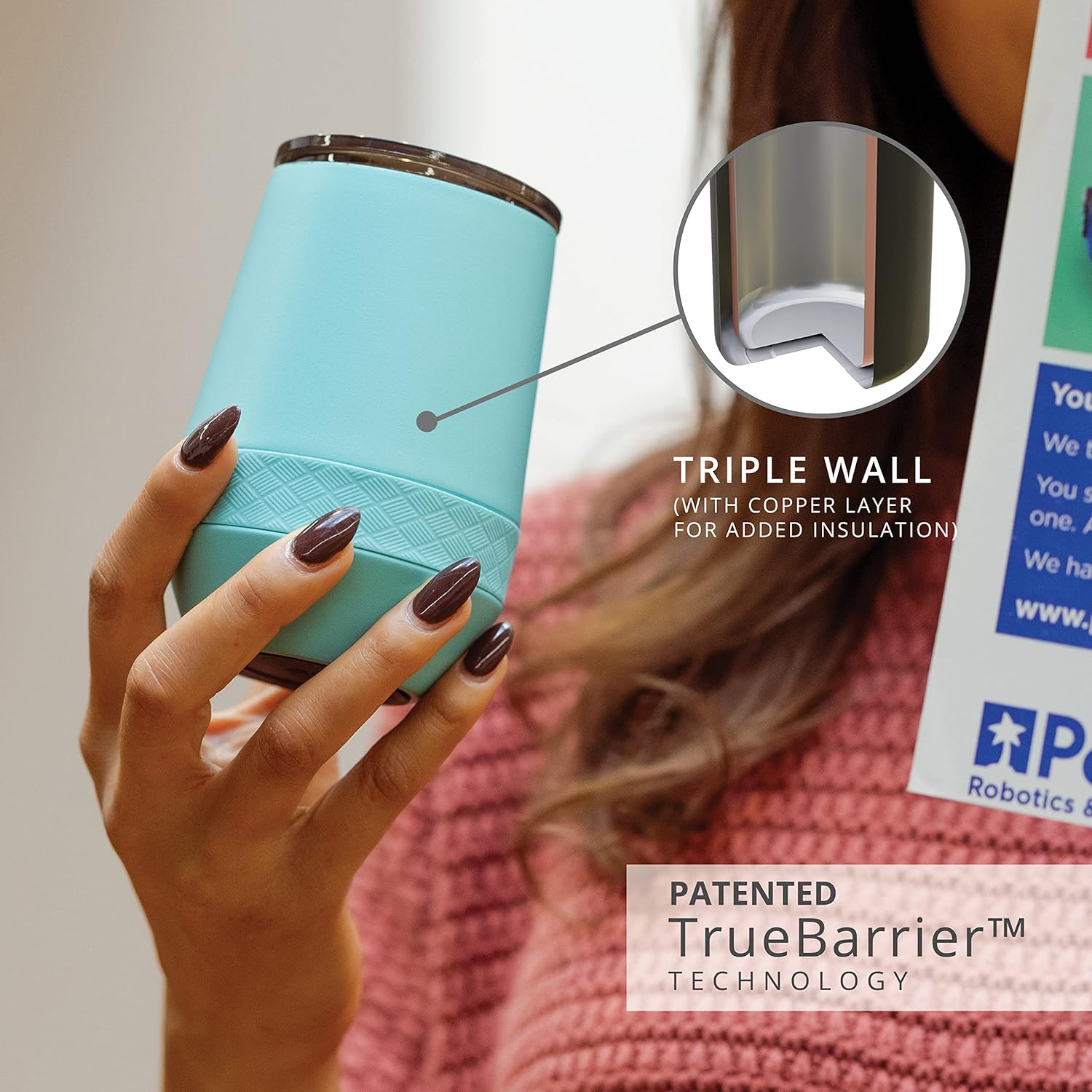 Elemental Recess Wine Tumbler - Triple Wall Insulated Stainless Steel Coffee Mug for Hot & Cold Drinks - Portable Cup with Shatterproof Sip Lid for Camping, Outdoor & Travel - 10oz - Robin's Egg - Image 3