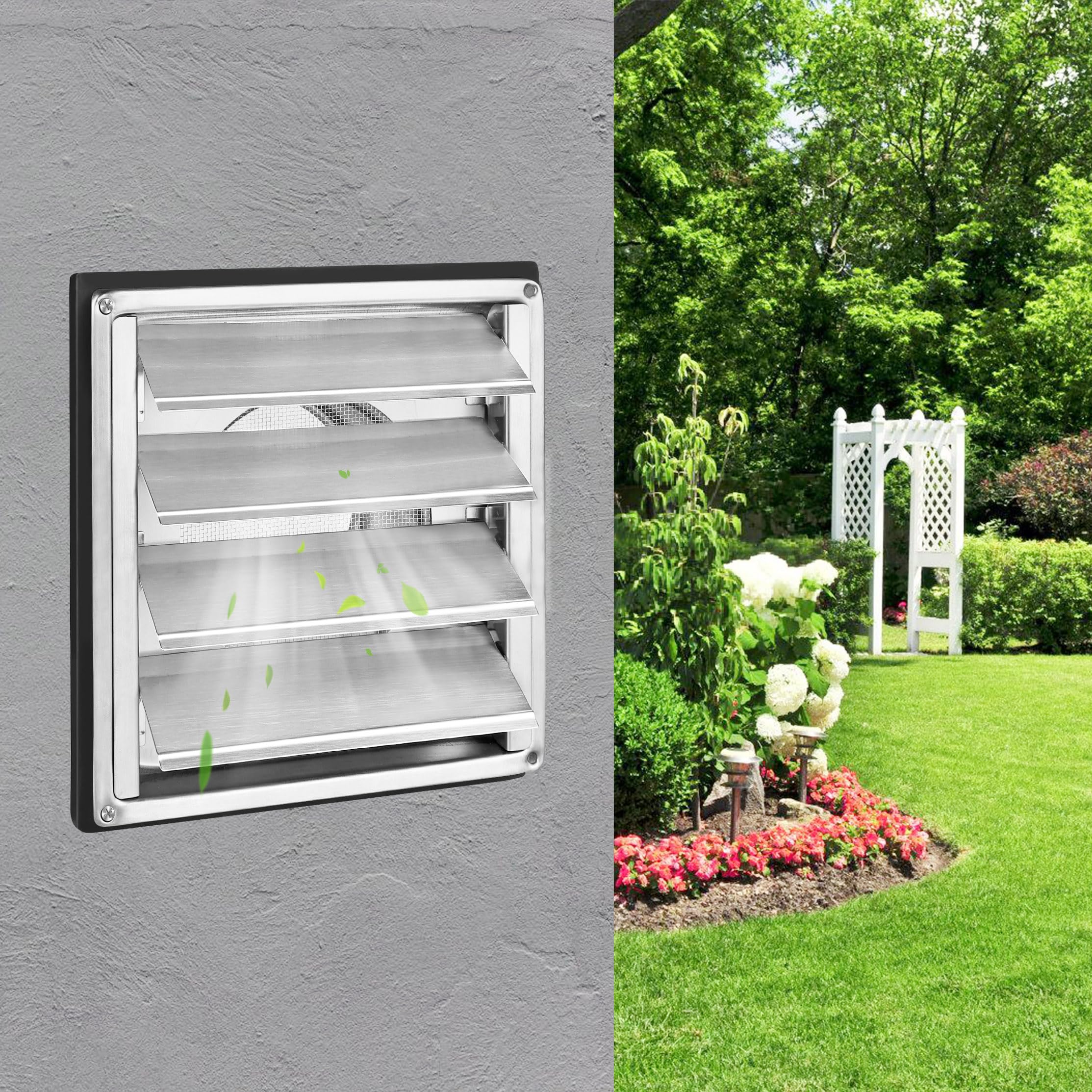 DOMUX - Ventilatierooster van roestvrij staal 125 mm voor afzuigkap/droger - met muggennet tegen insecten en beweegbare messen - Optimale luchtstroom