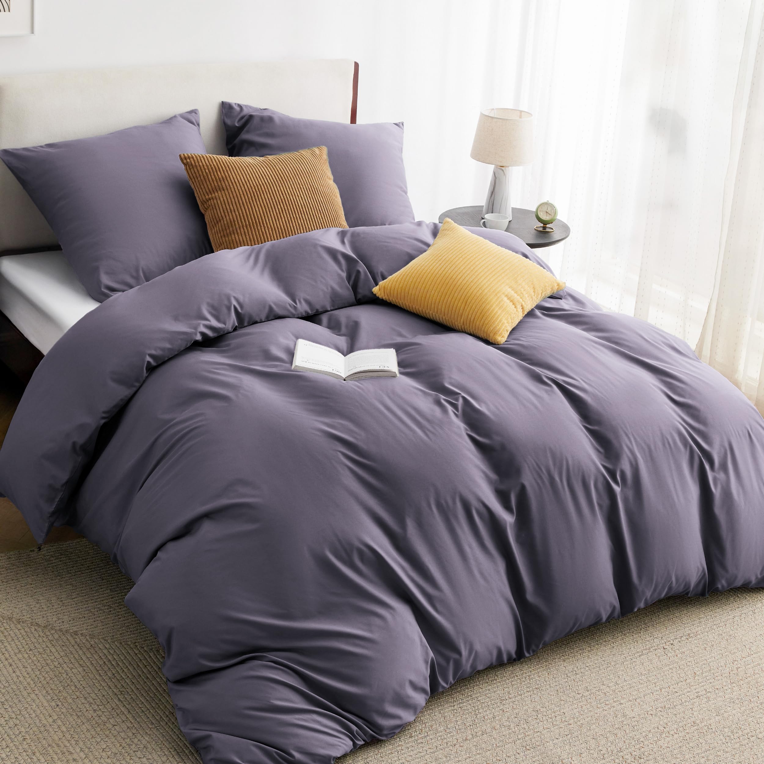 BEDSURE Bettwäsche 200x200 3teilig Grauviolett - 1 Bettbezug 200x200 cm + 2 Kissenbezüge 80X80 cm, ÖKO-TEX Bettwäsche-Sets Violett Polyester Mikrofaser mit Reißverschluss