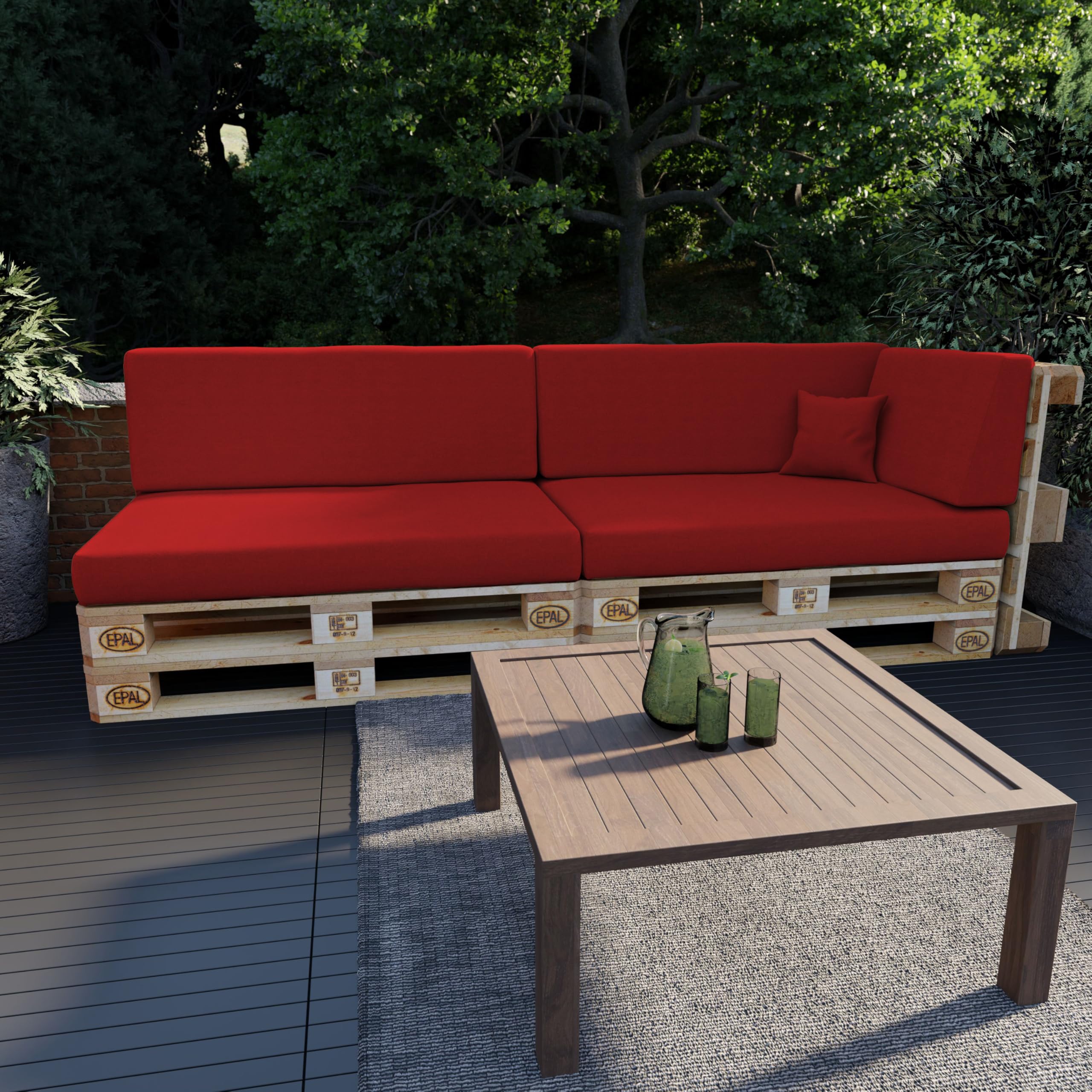 POKAR Euro Pallet Seating Set of 2: 1x seat cushion 120x80cm + 1x back cushion 120x40cm, cold foam, removable covers, Home Garden Furniture DIY, indoor outdoor pillow, without pallets, Beige — view 34