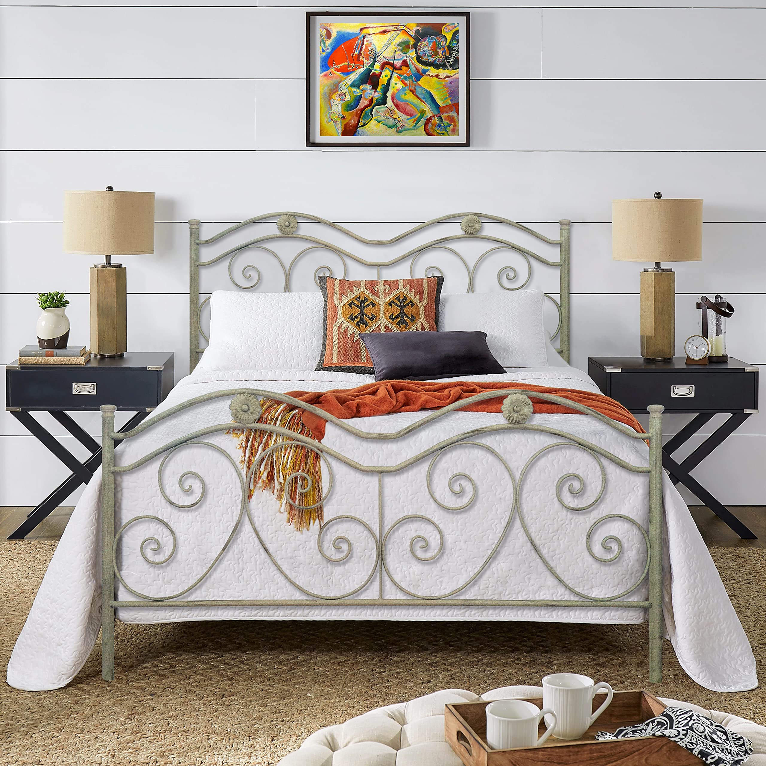 SISA srl, Struttura Letto Matrimoniale Ferro Battuto, Modello LAURA, Colore Beige Anticato (Con Sfumature Oro), 170x120x195 cm, 100% Made in Italy