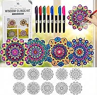 Hula Home Stained Glass Mandala Art Kit: 10 DIY Window Clings & 8 Markers - Stress-Relief Suncatchers for Adults, Kids, Teens, Seniors