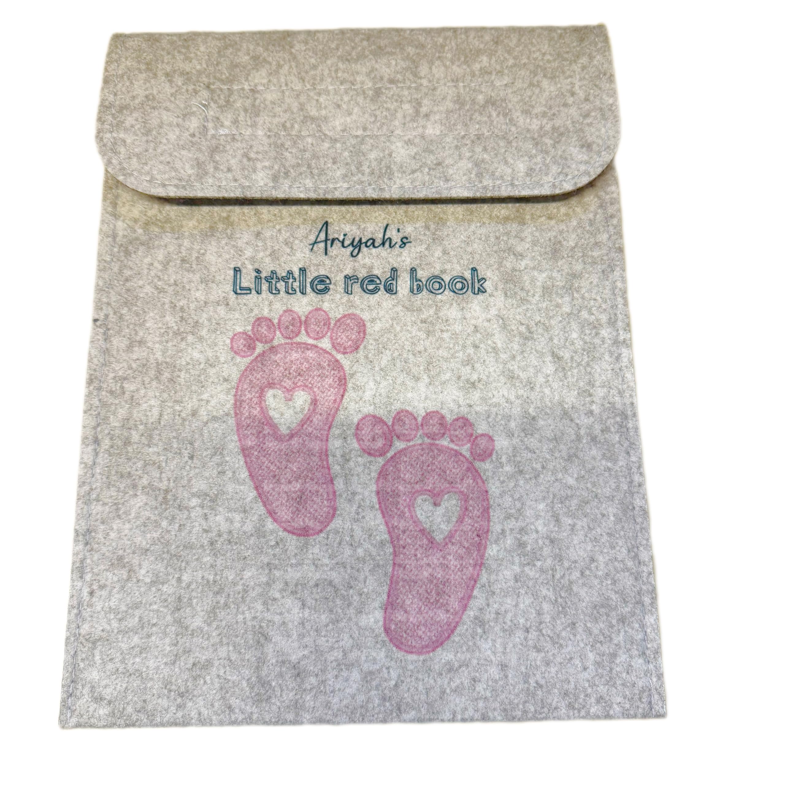 PersonalisedBaby's red book cover for NHS medical notes personal health record book new parent gift baby gift with pink foot prints image