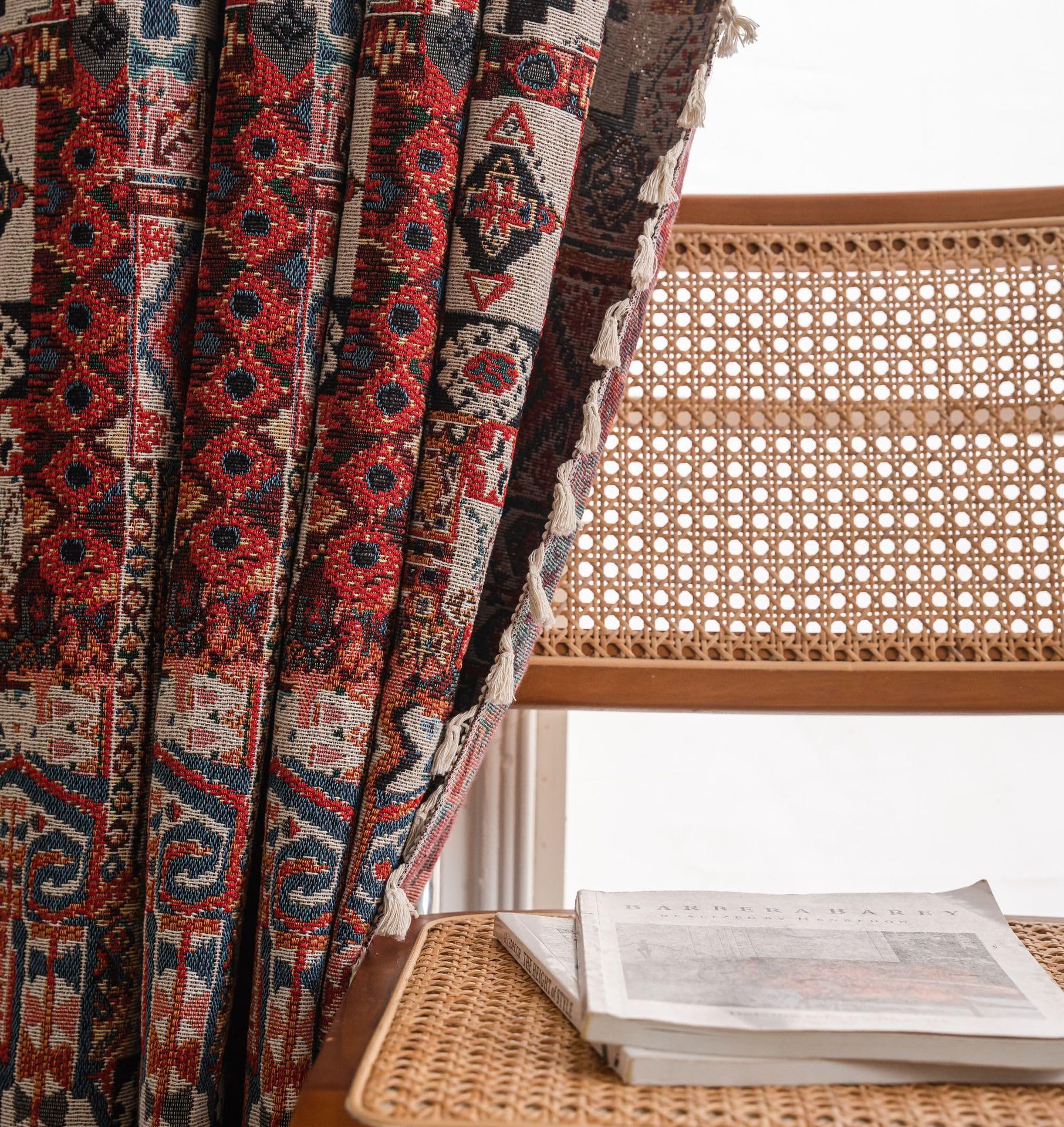 USTIDE Ethnic Bohemian Jacquard Curtains Blackout Thermal - Tribal Farmhouse Retro Design for Bedroom & Living Room (150x160cm,1Panel) - Image 3