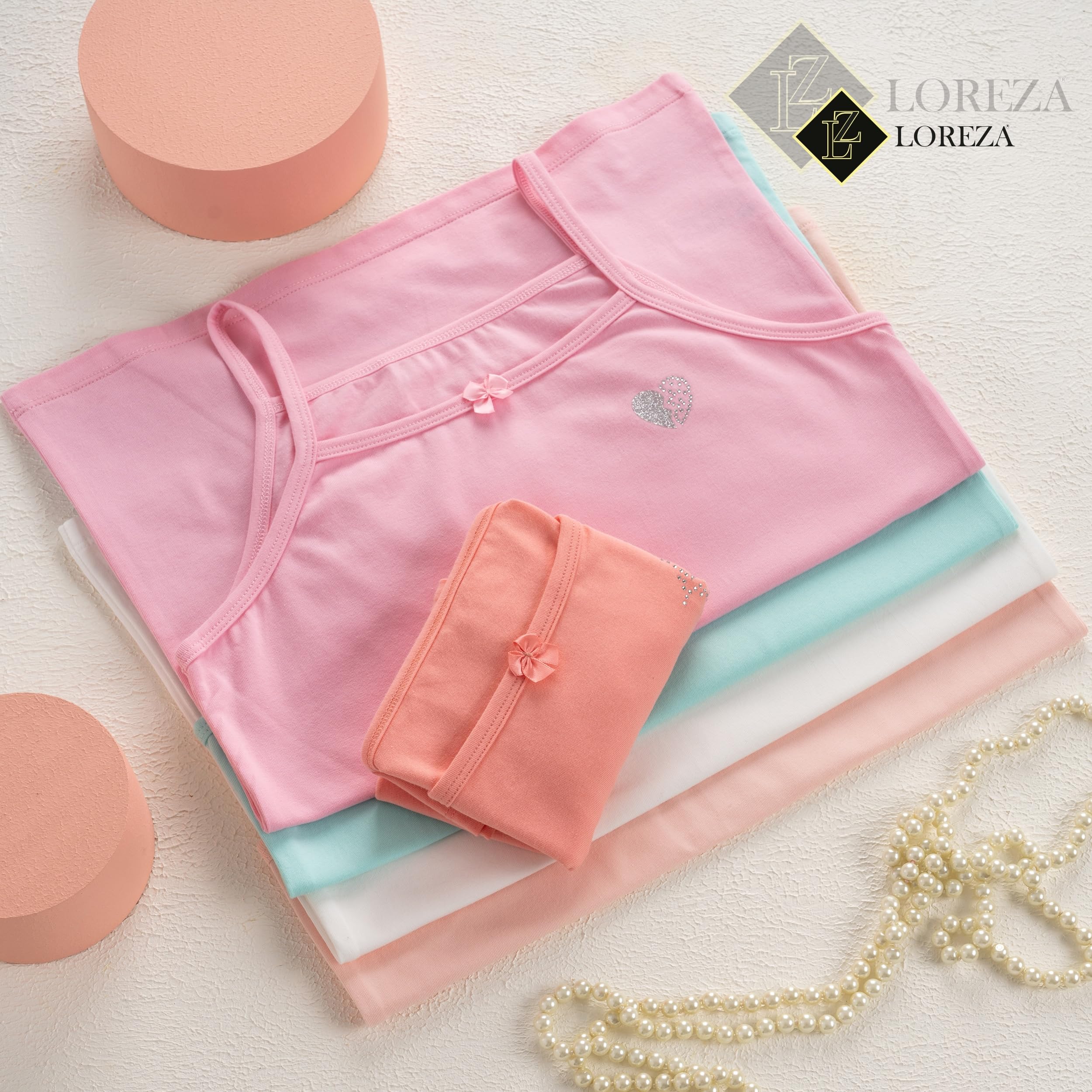 LOREZA® 5 Filles sous-vêtements en Coton Débardeur Enfants Strass/Bretelles Fines 2-13 Anni