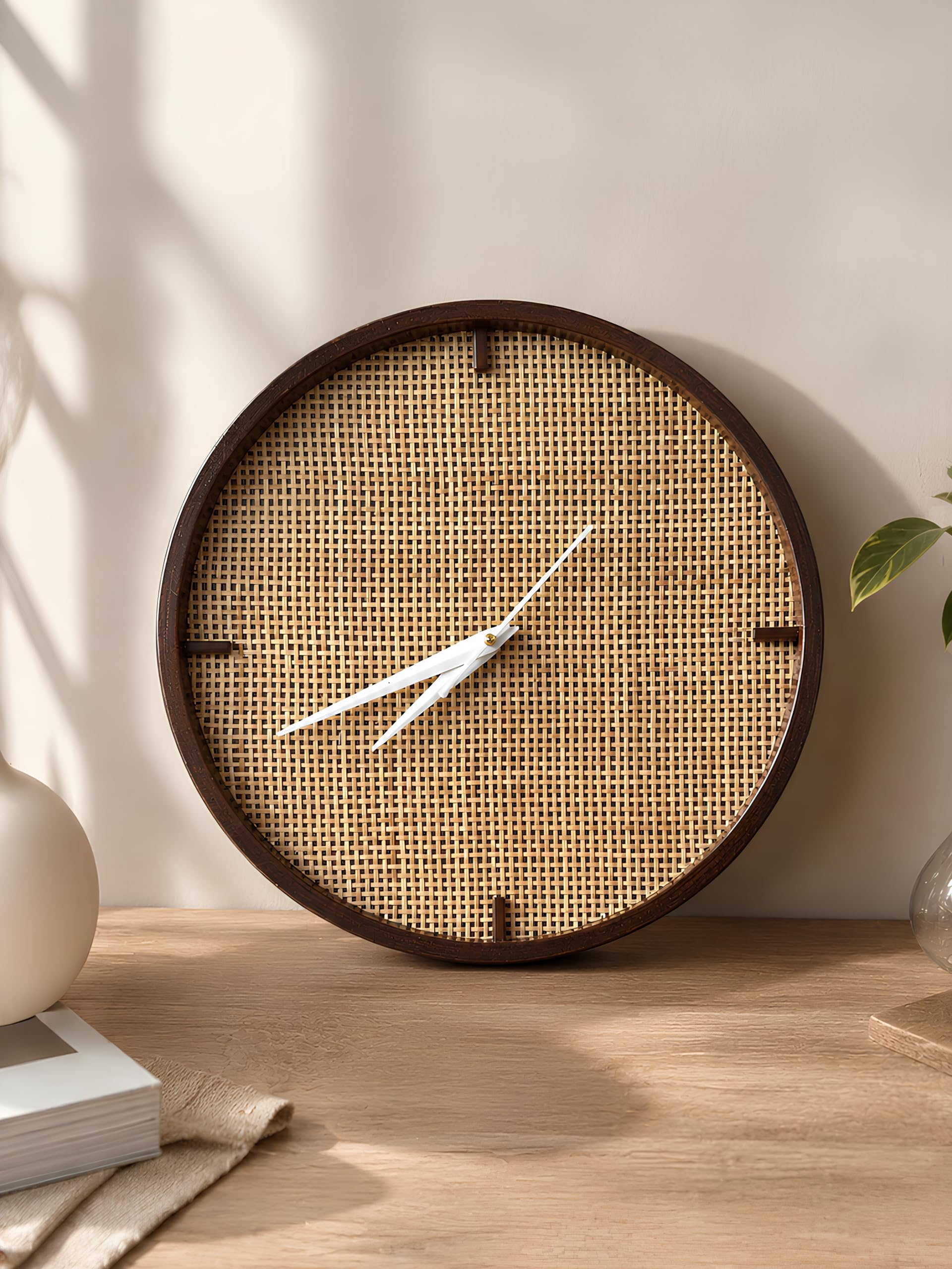 AKWAY Rattan Wall Clock for Living Room Stylish - Handwoven Bamboo Clock for Home, Kitchen, Hall | Boho Decorative Round Wicker Wall Clock for Living Room (30cm Dia) - Moses-image-14