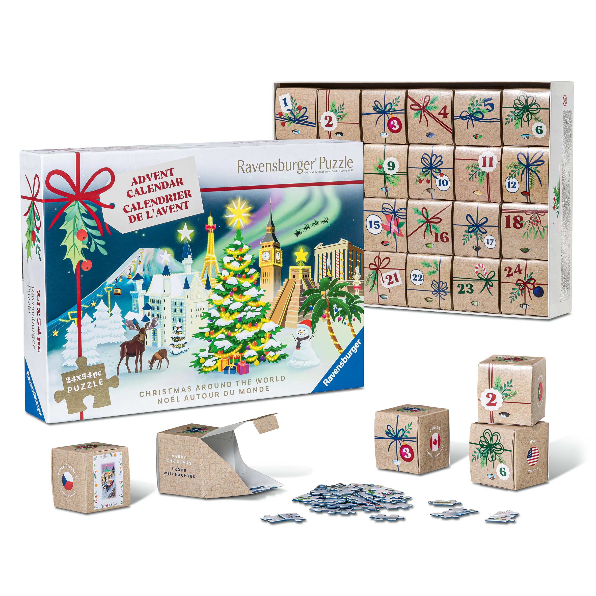 Ravensburger Puzzle-Adventskalender: 24 Weihnachts-Puzzles, je 54 Teile