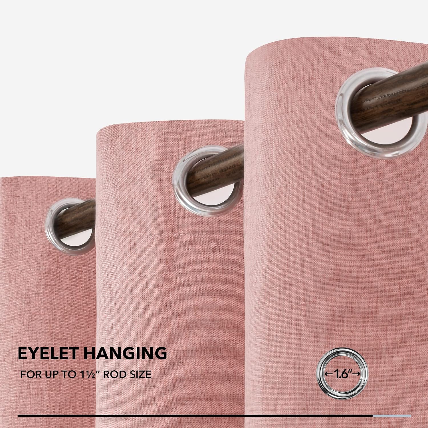 Deconovo Noise Reduction Faux Linen Curtains Full Blackout Eyelet Thermal Insulated Curtains for Girls Bedroom Blush Pink W52 x L72 One Pair - Image 4
