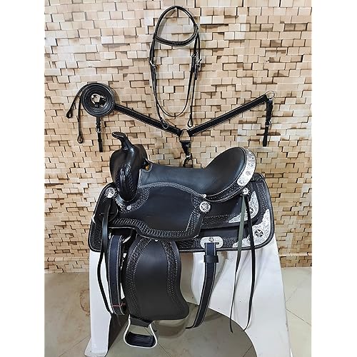 DEEN ENTERPRISES Lightweight Western Barrel Racing Saddle, Fiberglass Tree, Black (White Corner, 14.50 Inches)