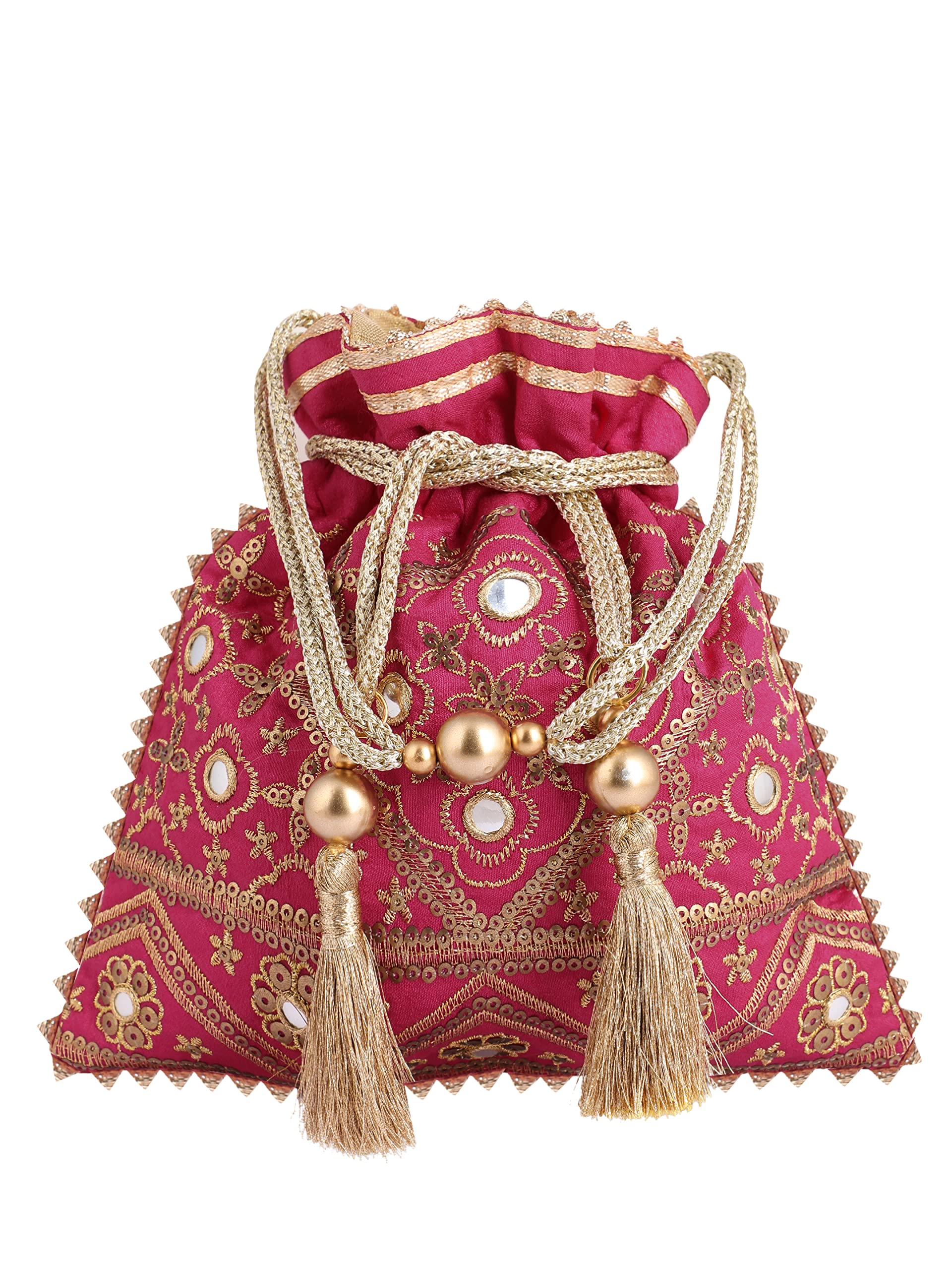 MASQ Women's By Q-One Embroidered Silk Potli Bags - Handcrafted For Weddings, Festive Season & Special Occasions With Beads And Sequins - Made In India, Pink 3
