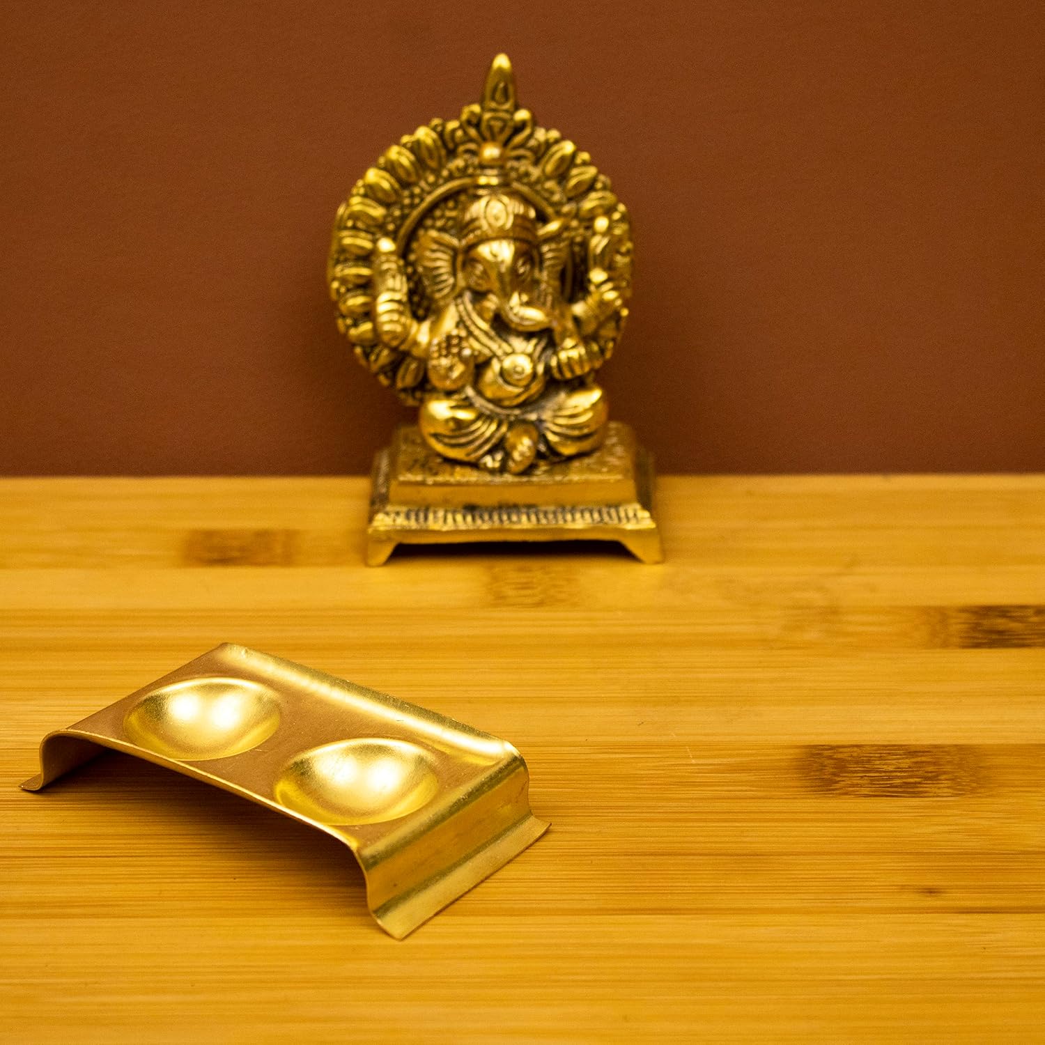 Spillbox Traditional Handcrafted Brass Ghee Diya Holder | Rectangle Design Brass Ghee Diya Holder for Pooja Room |Temple – Chaal Deep ghee Diya Holder (Small)