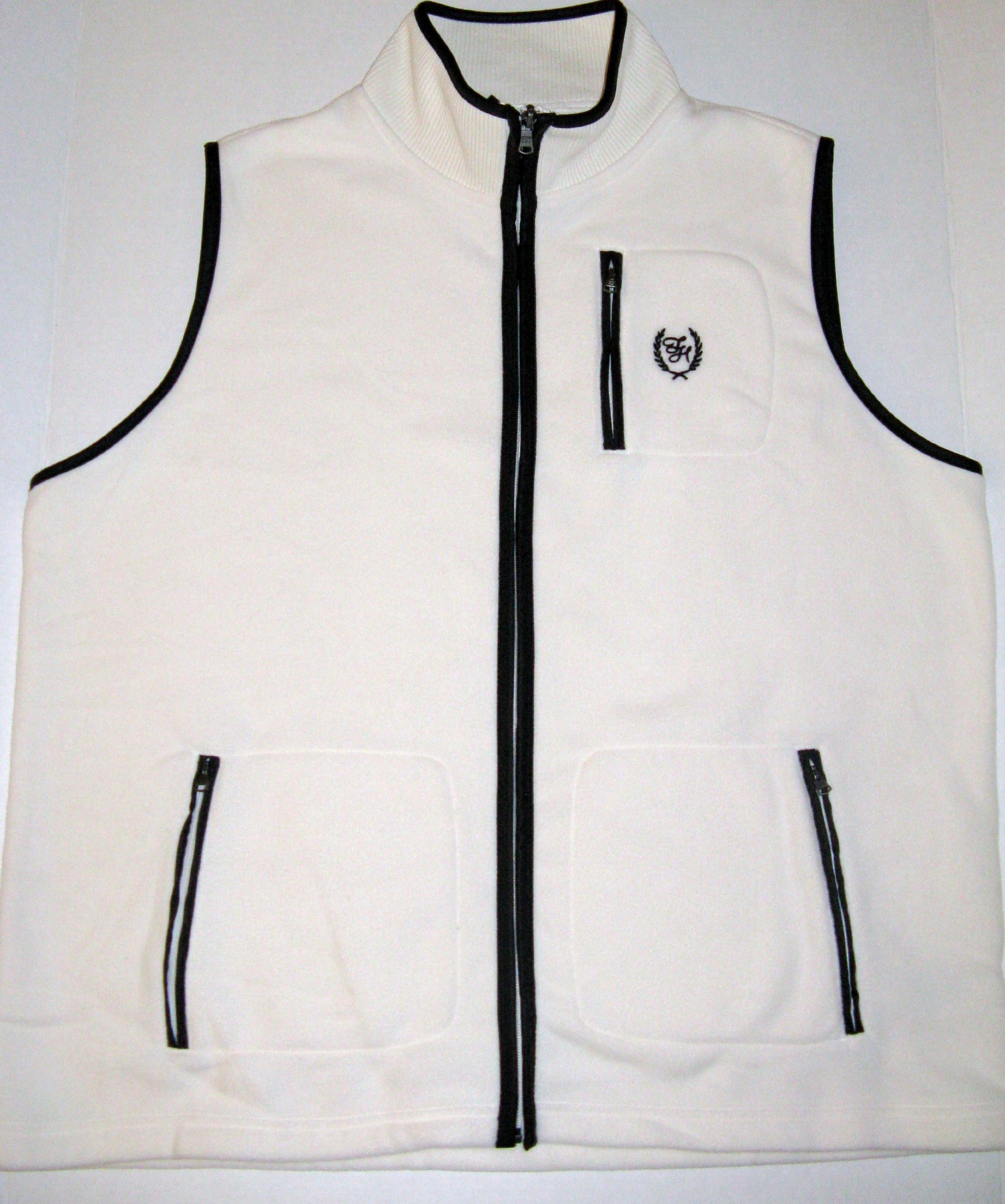 Women's TOMMY HILFIGER Sleeveless Sport Fleece Top/Jacket/Vest: CREAM/IVORY & Brown