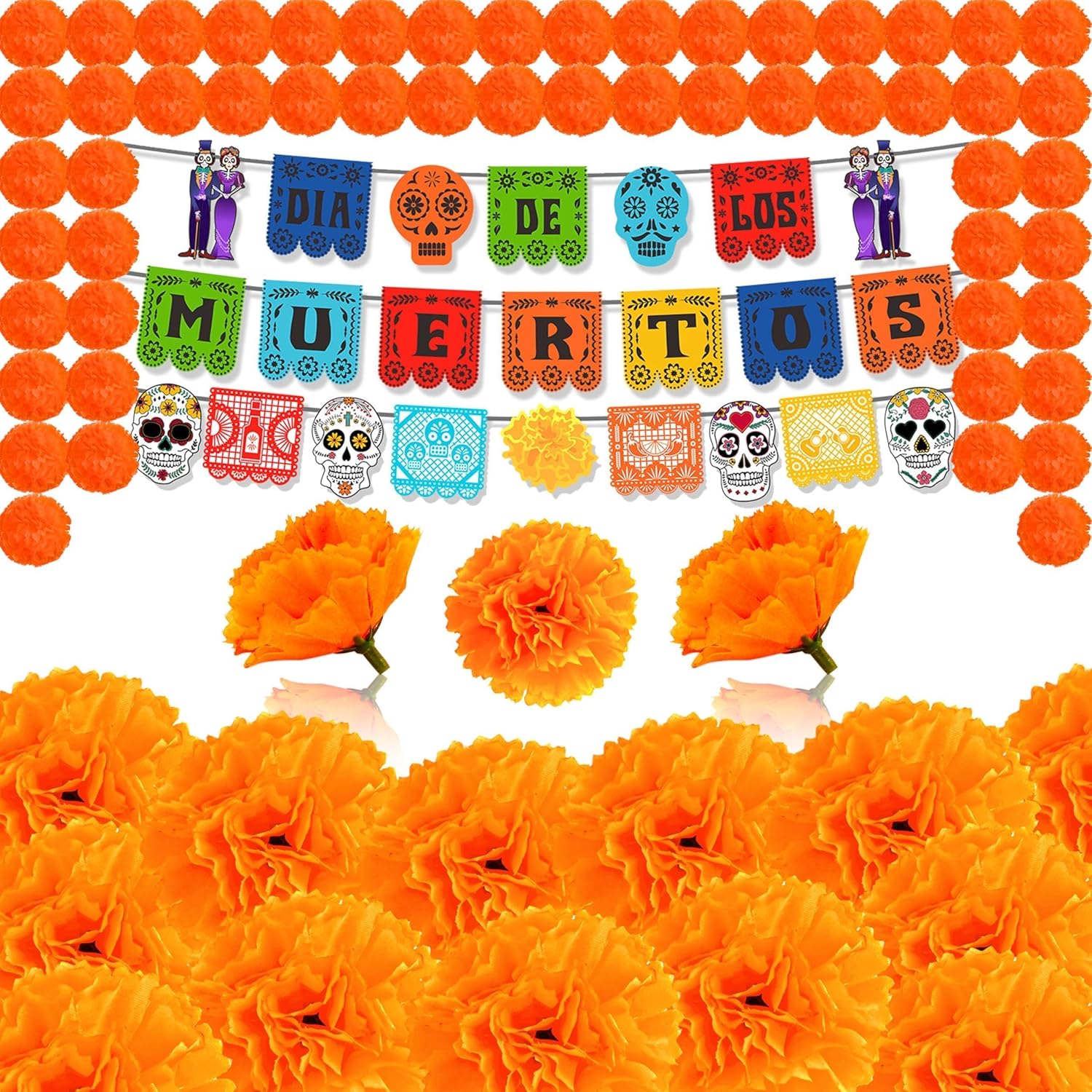 Day of The Dead Decorations Set, 5 Pcs Artificial Marigold
