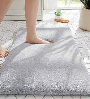 MINIDEAR 24x17 Light Gray Bathroom Rug - Thick Memory Foam Bath Mat, Ultra Soft Plush Fluffy Non-Slip, Quick Dry Absorbent Washable Microfiber