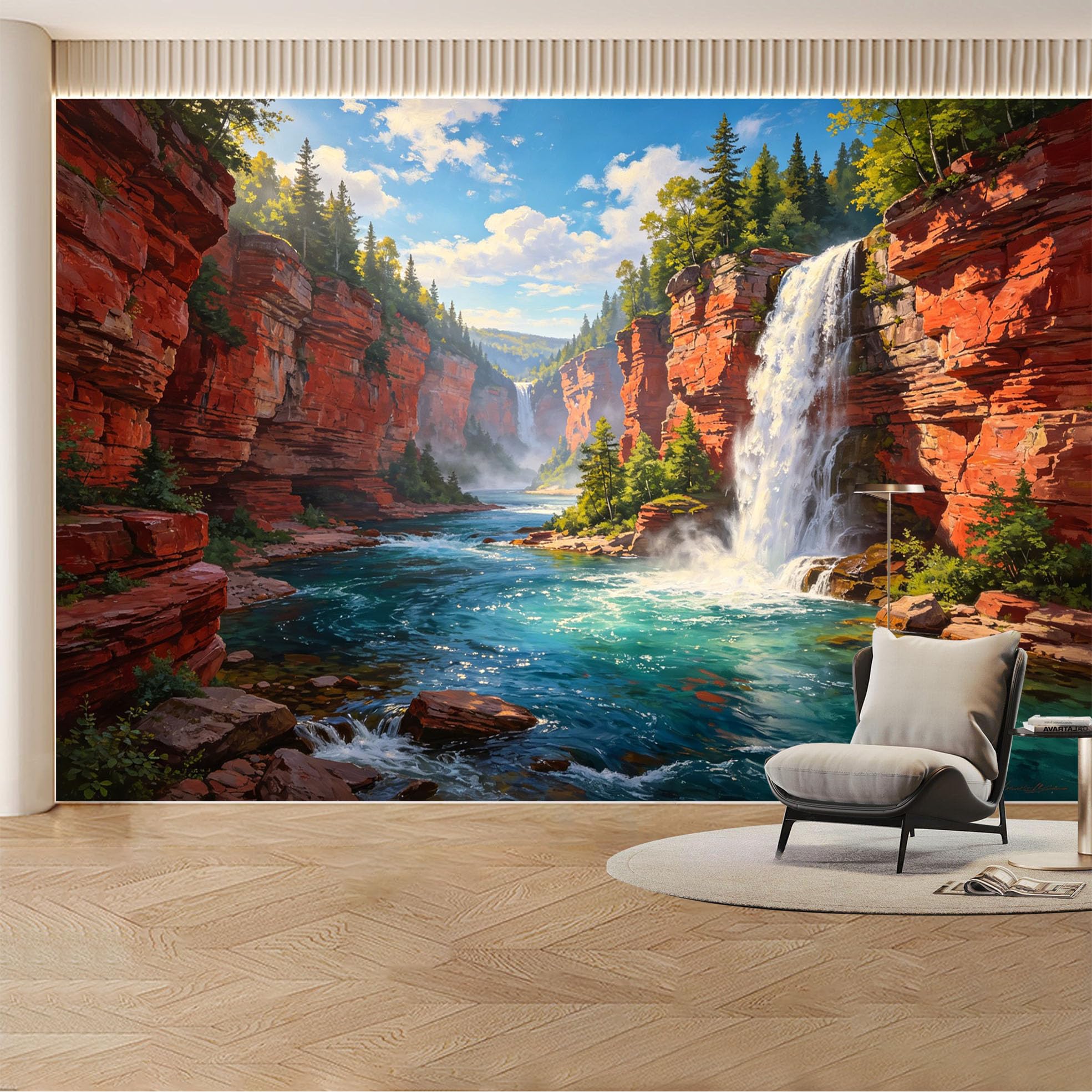 Kayorowalls Bh20260620093 Custom Wall Mural Wallpaper Waterfall Canyon Landscape Nature 3D Effect Wall Decor Large Wall Art Scenic Rustic Style Removable Selfadhesive Large Photo For Living Room， Bedroom， Office