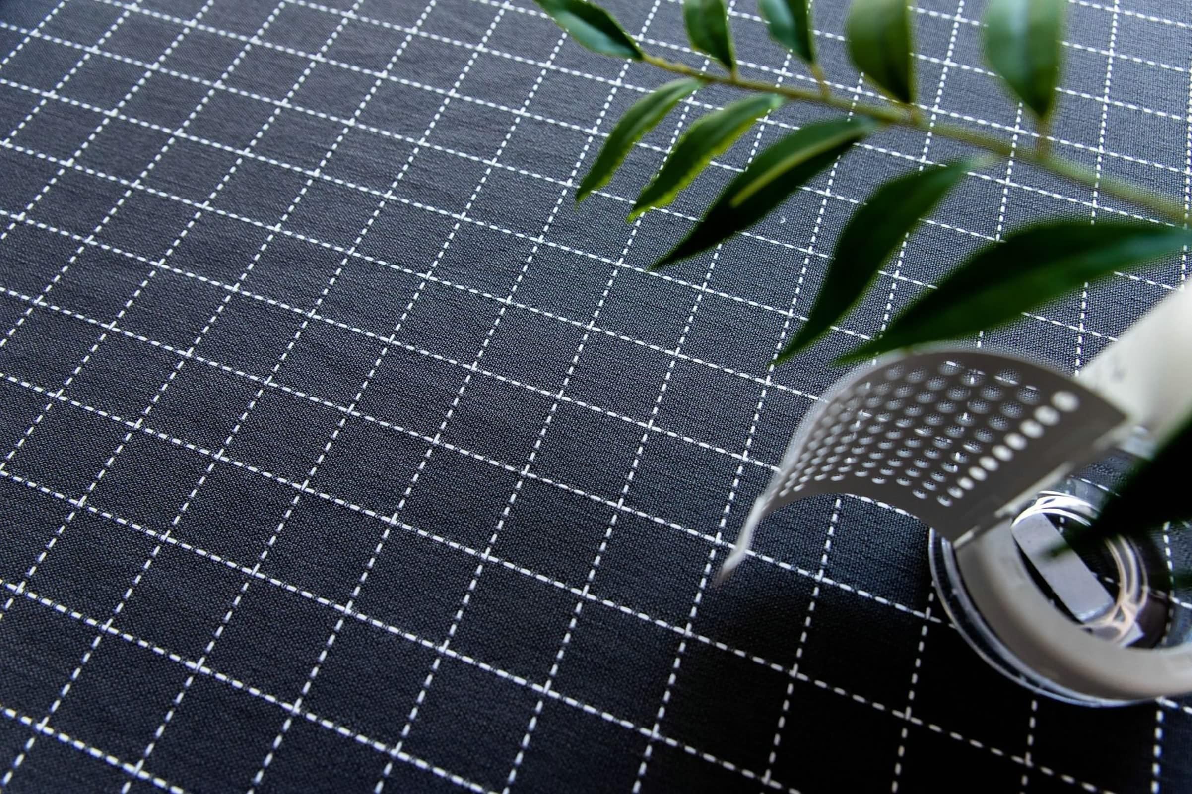 Manteles Rectangulares, 140x220cm, Negro, Mantel de Lino Algodón Bordado a Cuadros Pequeños