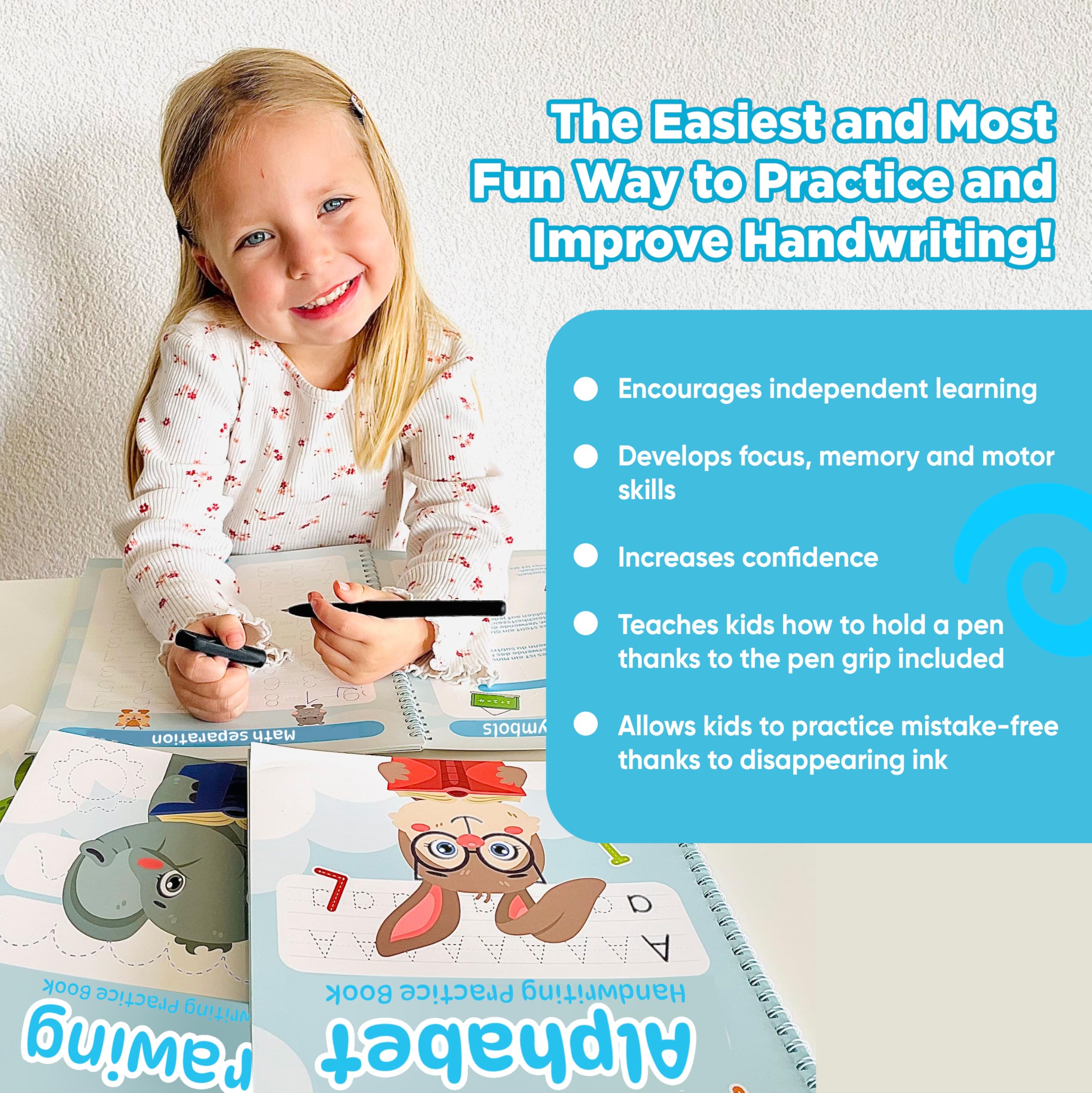 Großes Handschrift-Übungsset Für Kinder – 5 Bücher, Stifte, Griffhilfe, Wiederverwendbar
