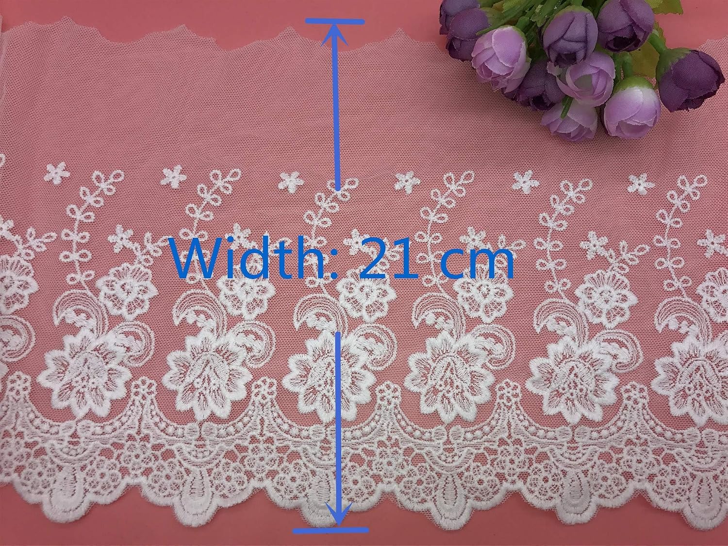 21CM Width Europe Rose Wedding Applique Inelastic Embroidery Lace Trim,Curtain Tablecloth Slipcover Bridal DIY Clothing/Accessories.(2 Yards in one Package) (Ivory)