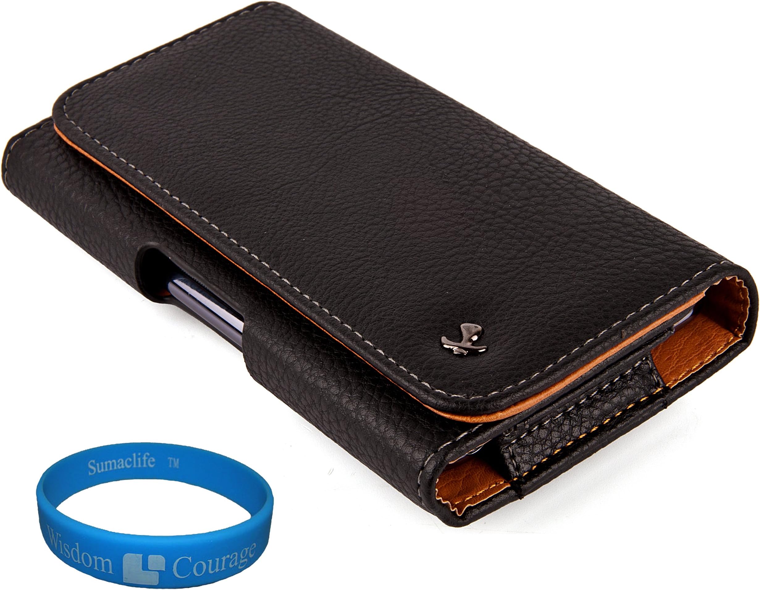 Black Textured Leather Protective Holster Carrying Case (Horizontal) for Samsung Galaxy S Relay 4G Smartphone + SumacLife TM Wisdom Courage Wristband