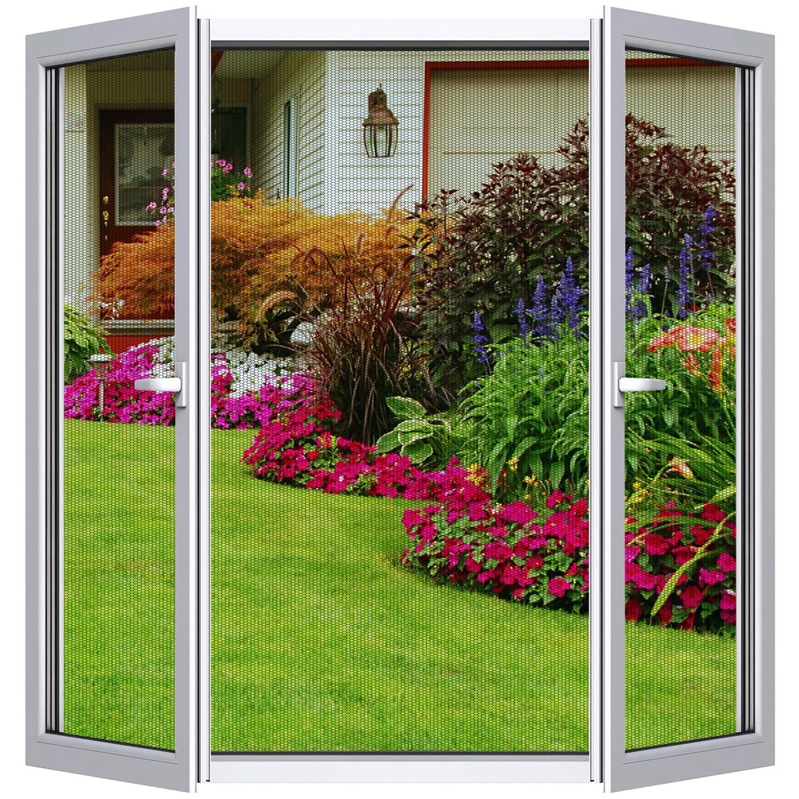 Fliegengitter Fenster 2er Set 210 x 250 cm | DIY zuschneidbar ohne Bohren, Klebemontage | Insektenschutz Fenster Fliegenvorhang Moskitonetz | mit Schneidewerkzeug | transparent, feinmaschig, Schwarz