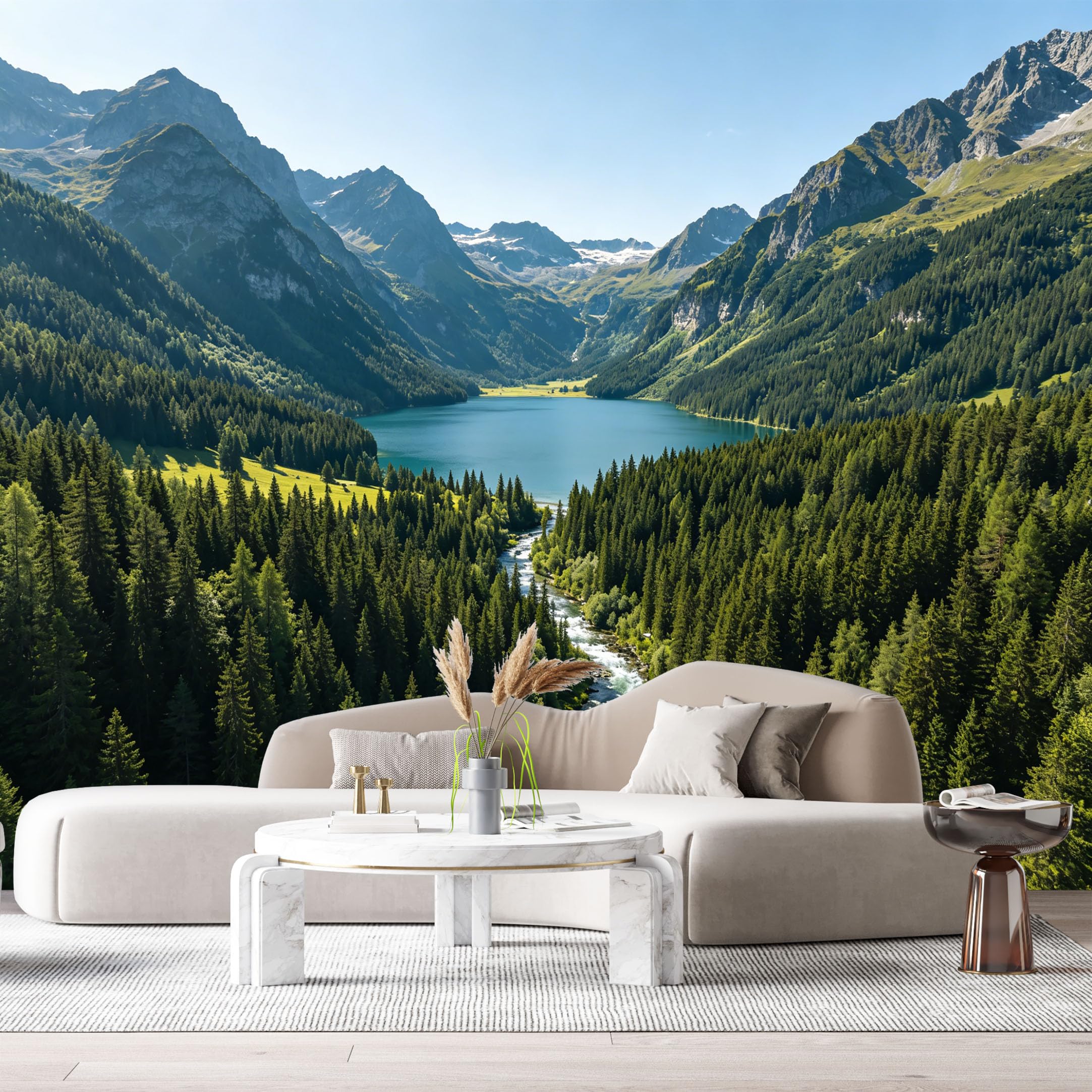 Custom Size Wall Murals Alpine Lake Mountain Landscape Forest River View SelfAdhesive Wall Fabric Removable Large Wallpaper for Photo Living Room Interior Decor