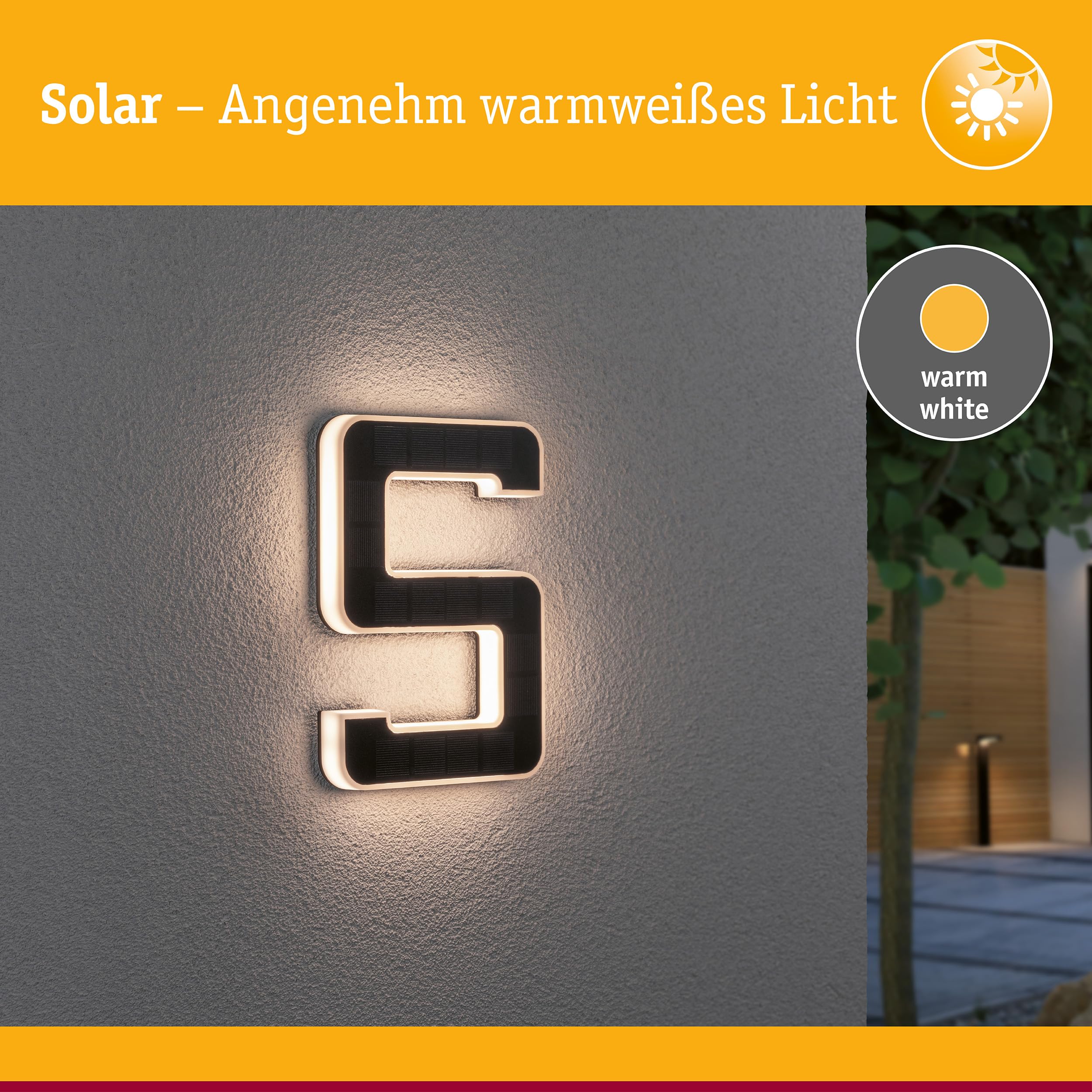 Paulmann 79846 LED Solar Hausnummer 5 IP44 Warmweiß Akku wechselbar incl. 1x0,2 Watt Solarleuchte Schwarz Solarlampe Kunststoff Solarlicht 3000 K