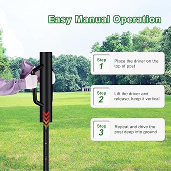Fence Post Driver with Handle 12LB, T Post Pounder for Wire Fencing, Black