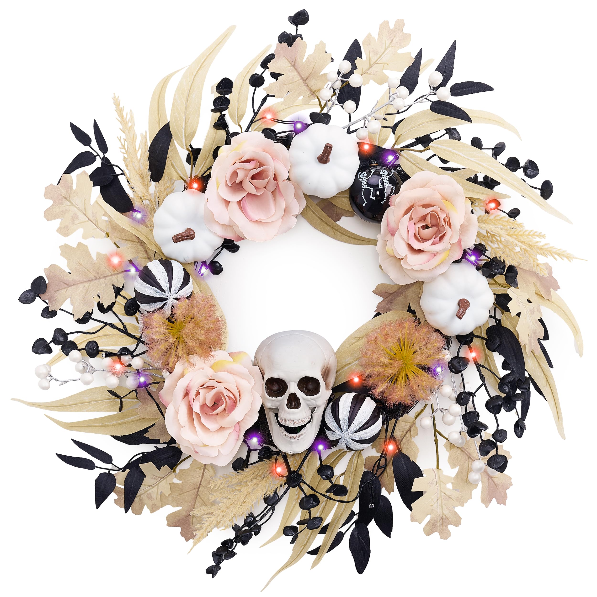 Couronne d'Halloween pour porte d'entrée éclairée déco automne chic