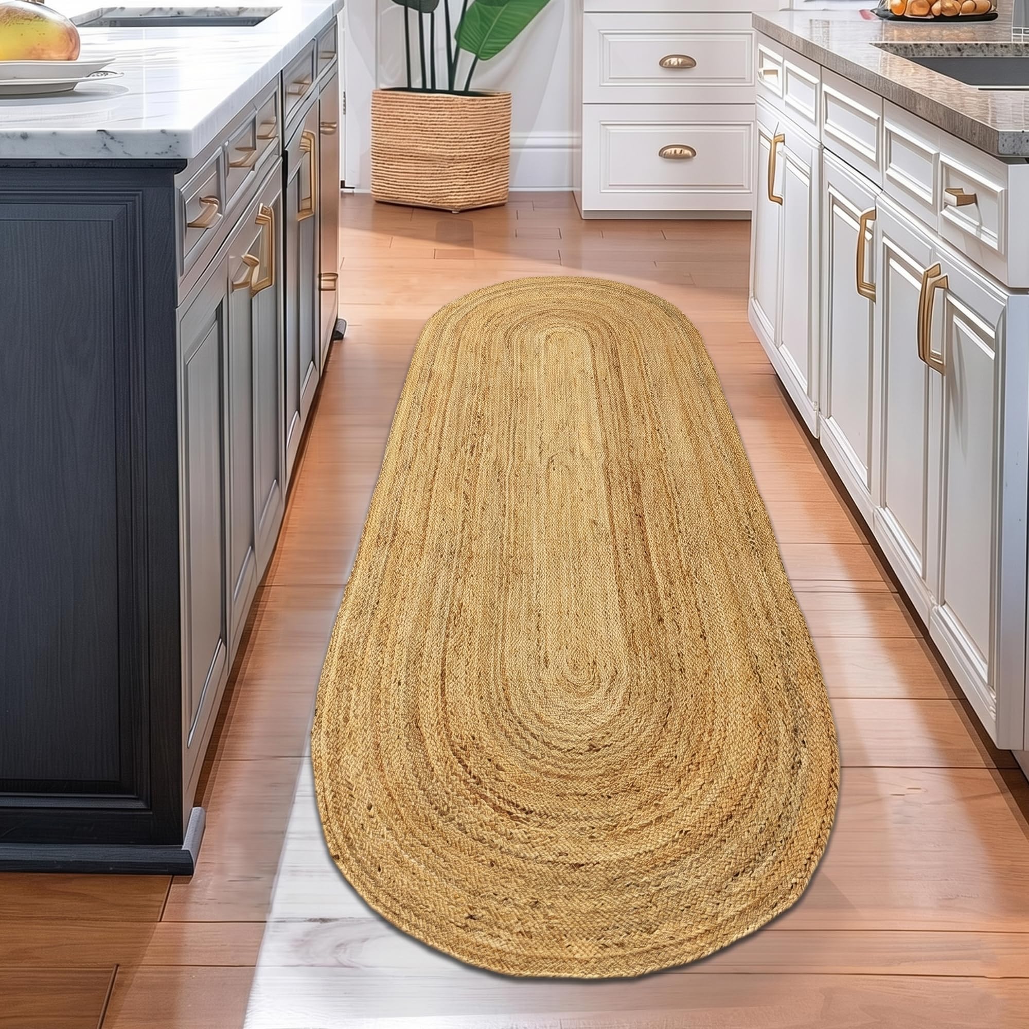 Tapis de couloir en jute ovale | Tapis intérieur extérieur bohème