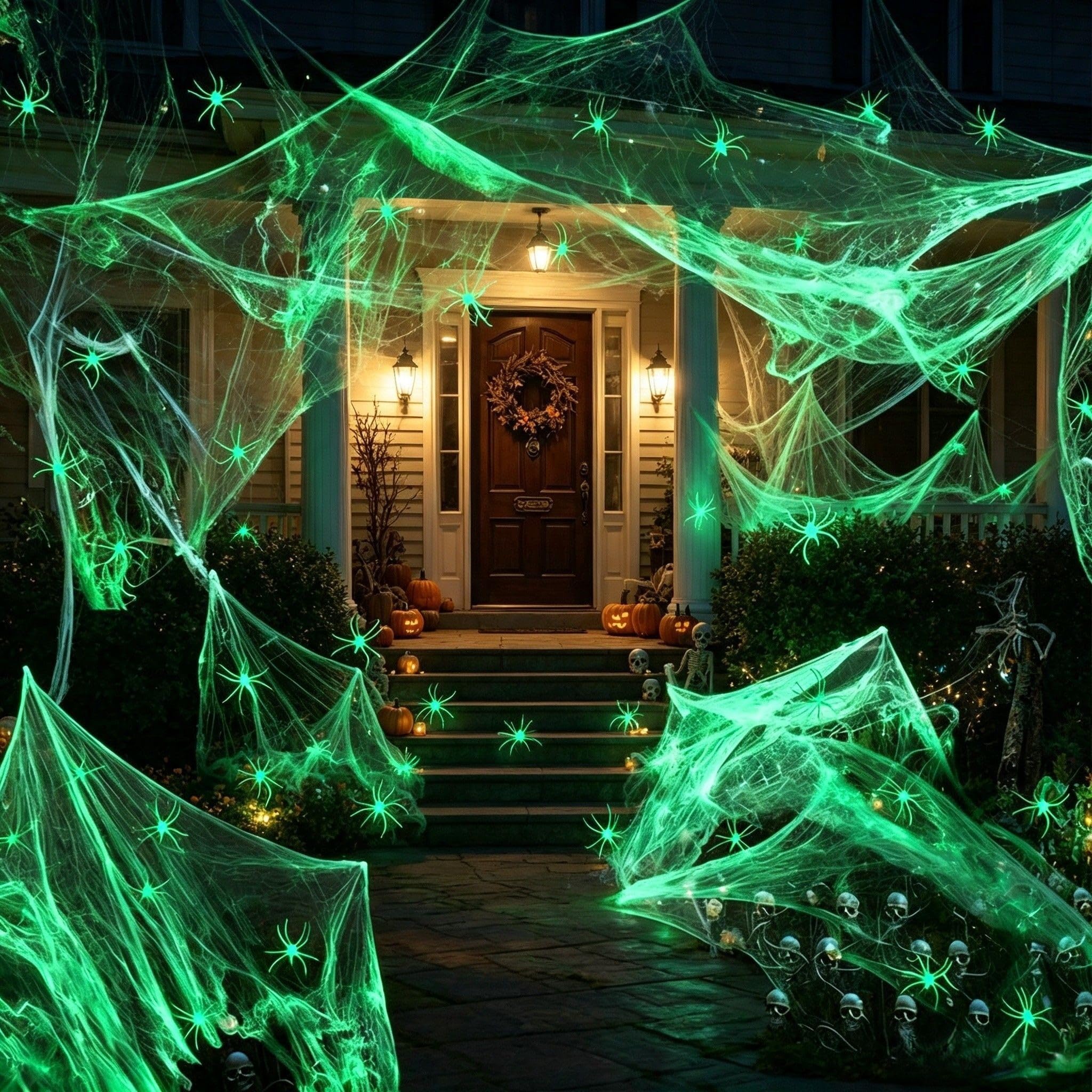 Glow Spider Webs - Ragnatele elastiche per Halloween, 700 mq