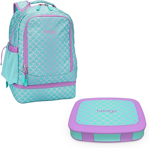 Bentgo Juego de mochila 2 en 1 y lonchera aislada con estampado para niños (escamas de sirena)