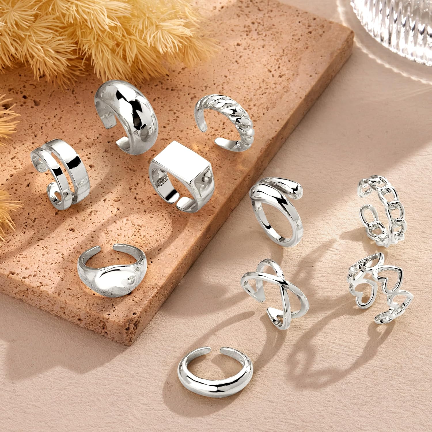 12PCS Gold Stackable Rings Set for Women, Chunky Non Tarnish Ring for Knuckle Finger, Fashion Adjustable Thumb Pinky Signet Heart Rings for Jewelry Gift - Image 7