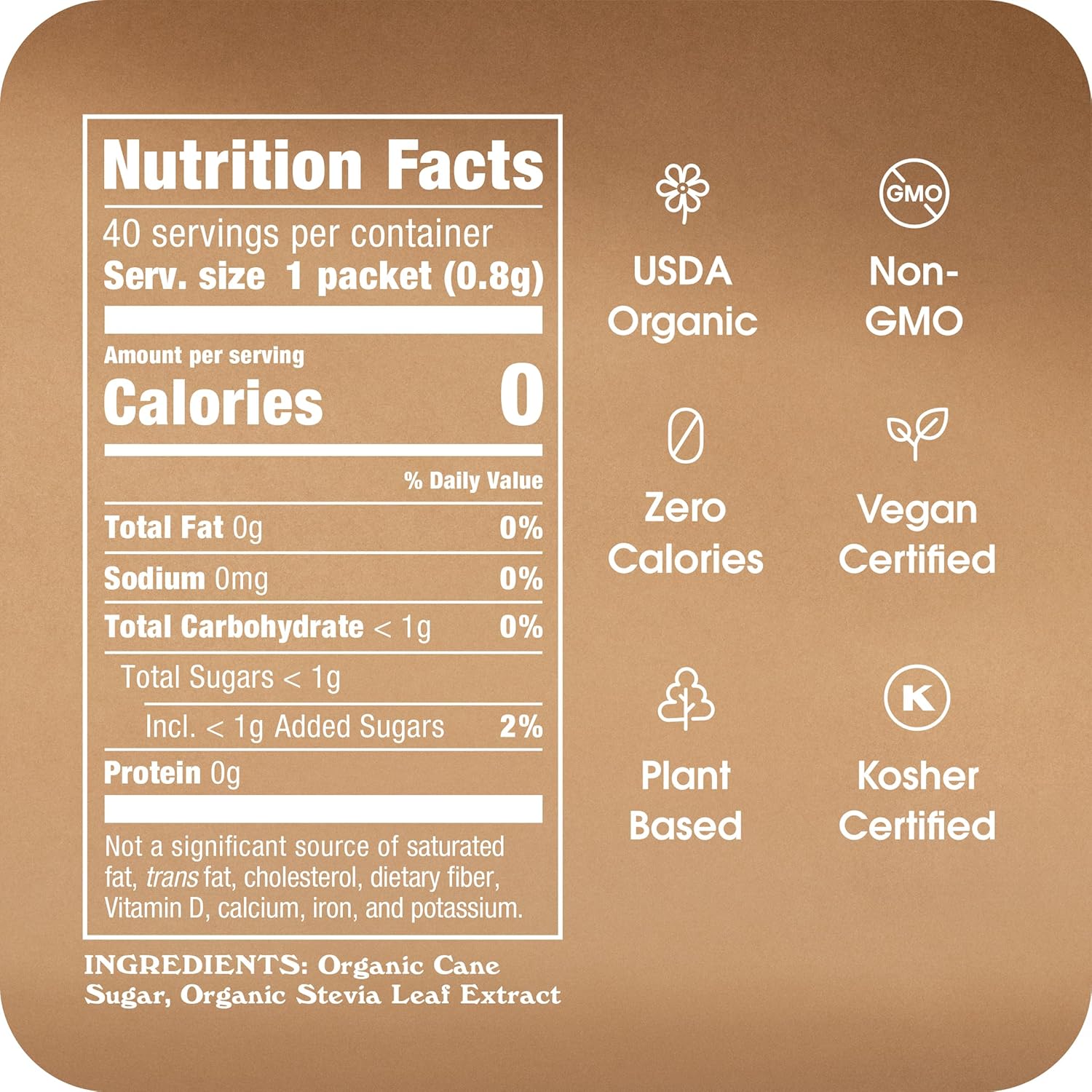 Organic Stevia In The Raw, Plant Based Zero Calorie Natural Sweetener, No Erythritol, Sugar Substitute, Sweetener for Coffee, Hot & Cold Drinks, Non-GMO, Vegan, Gluten-Free, 40 Count Packets (6 Pack)