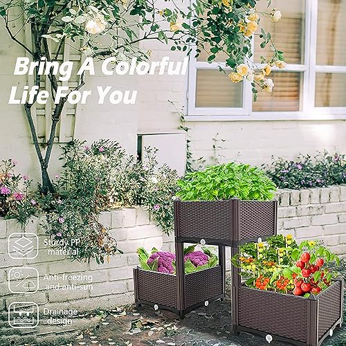 Miniatura 10 de Macetero para plantas al aire libre con patas elevadas para cama de jardín, cajas de jardín elevadas, macetas perfectas para jardín, patio, balcón,