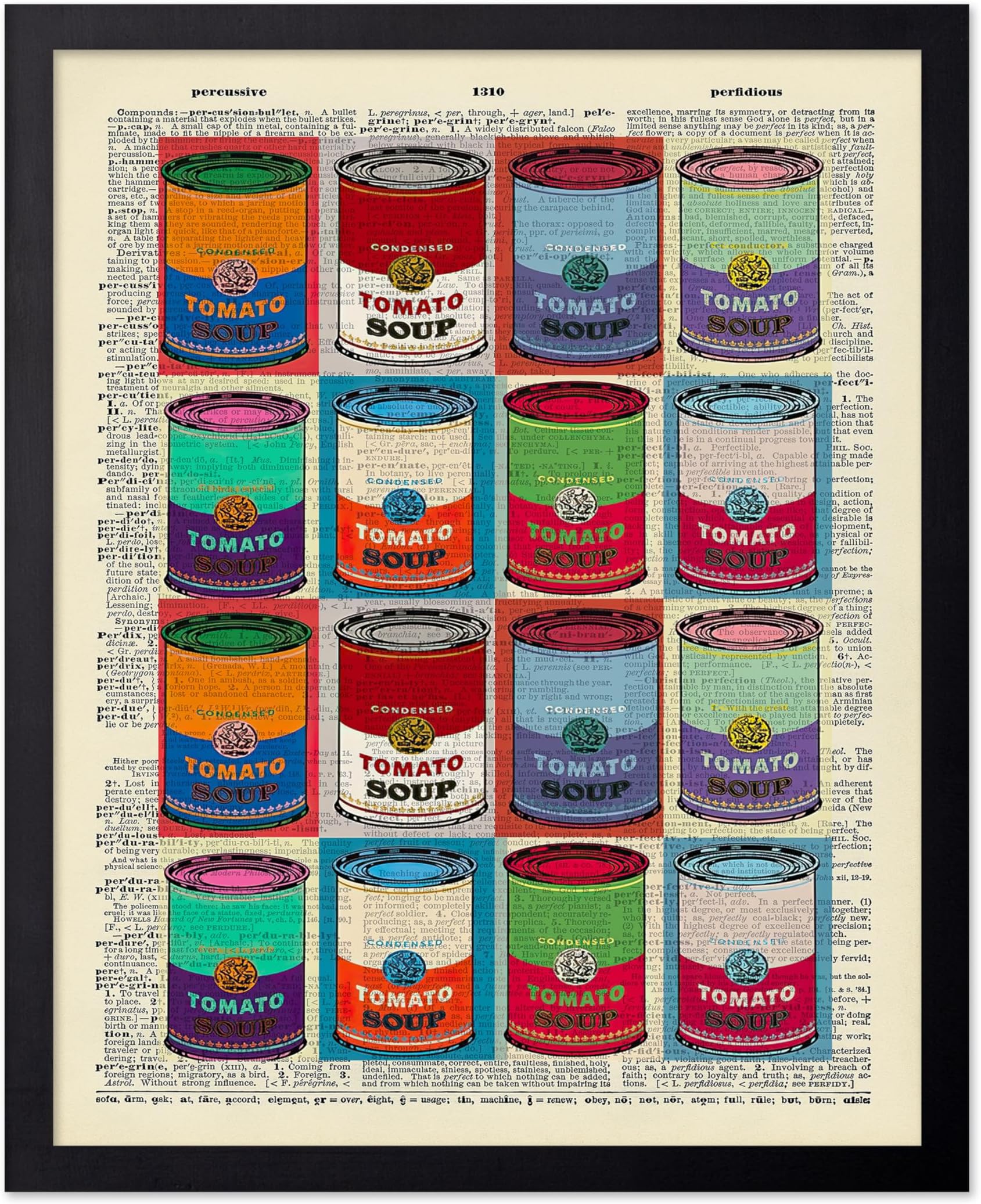 Poster Master Vintage Dictionary Art Poster - Retro Pop Art Print - 8x10 UNFRAMED Wall Art - Gift for Artist, Friend - Tomato Soup Cans, Warhol, Modern, Book Page - Wall Decor for Home, Office