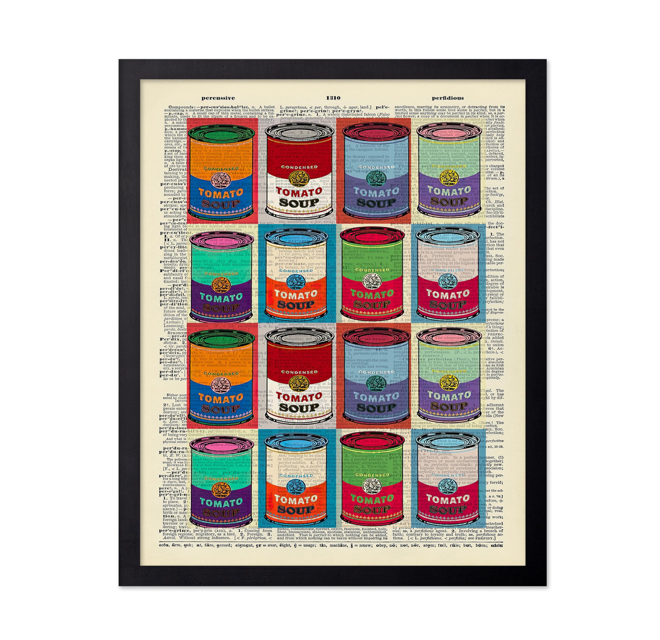 Dictionary Art Poster - Tomato Soup Cans Print - Gift for Men & Women - Wall Decor for Living Room, Bedroom or Dorm - 8x10 UNFRAMED Wall Art