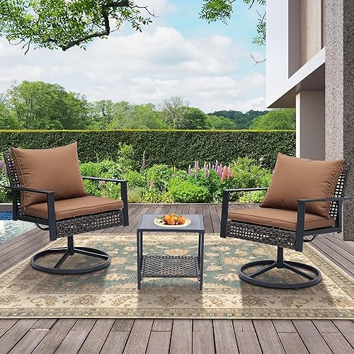 GDY Outdoor Patio Swivel Rocking Chairs Set, Patio Porch Furniture