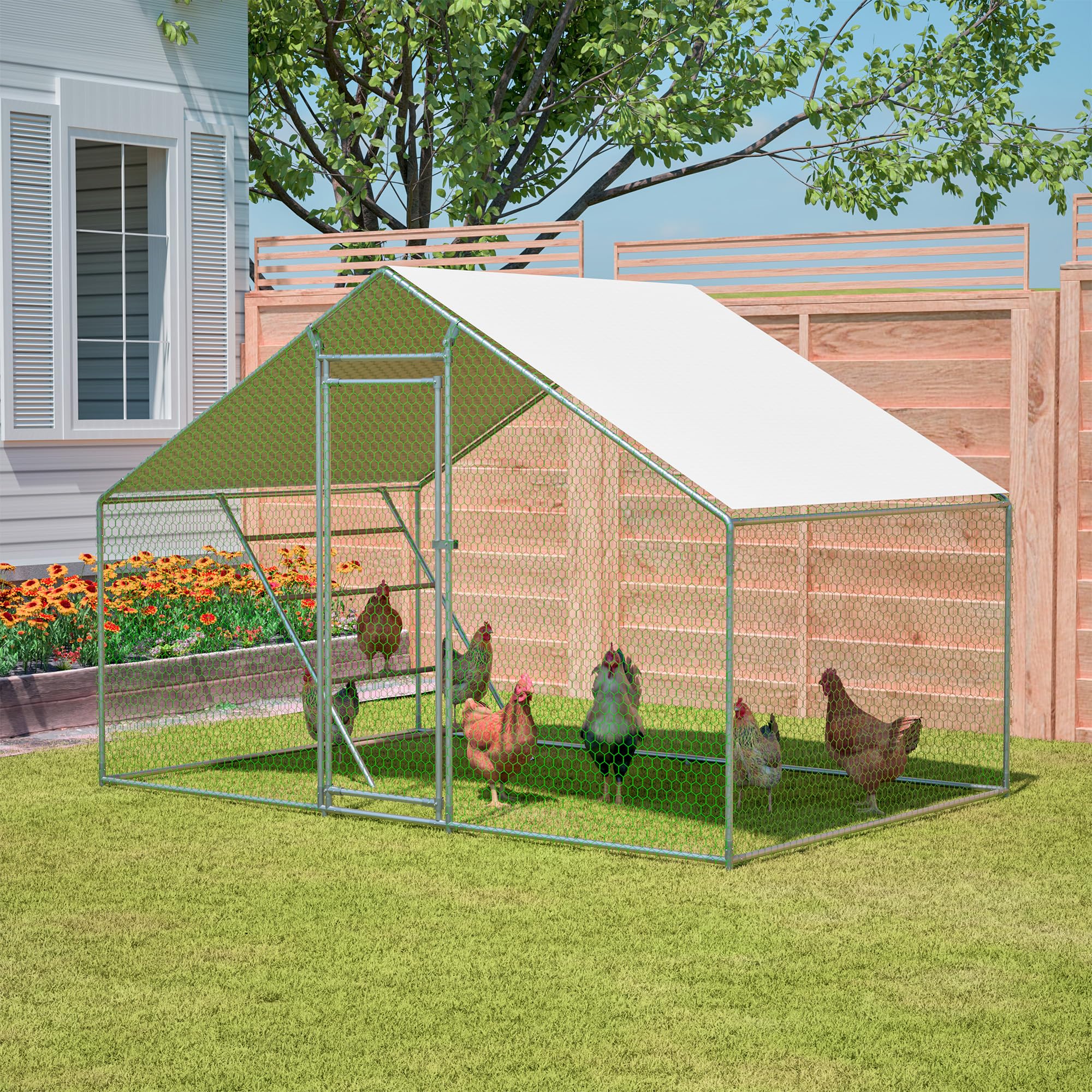 Gallinero móvil resistente al invierno – Gallinero de metal impermeable XXL con caño escalera de asiento, candado de seguridad para hasta 15 pollos, patos, conejos, gris (3 x 2 m)