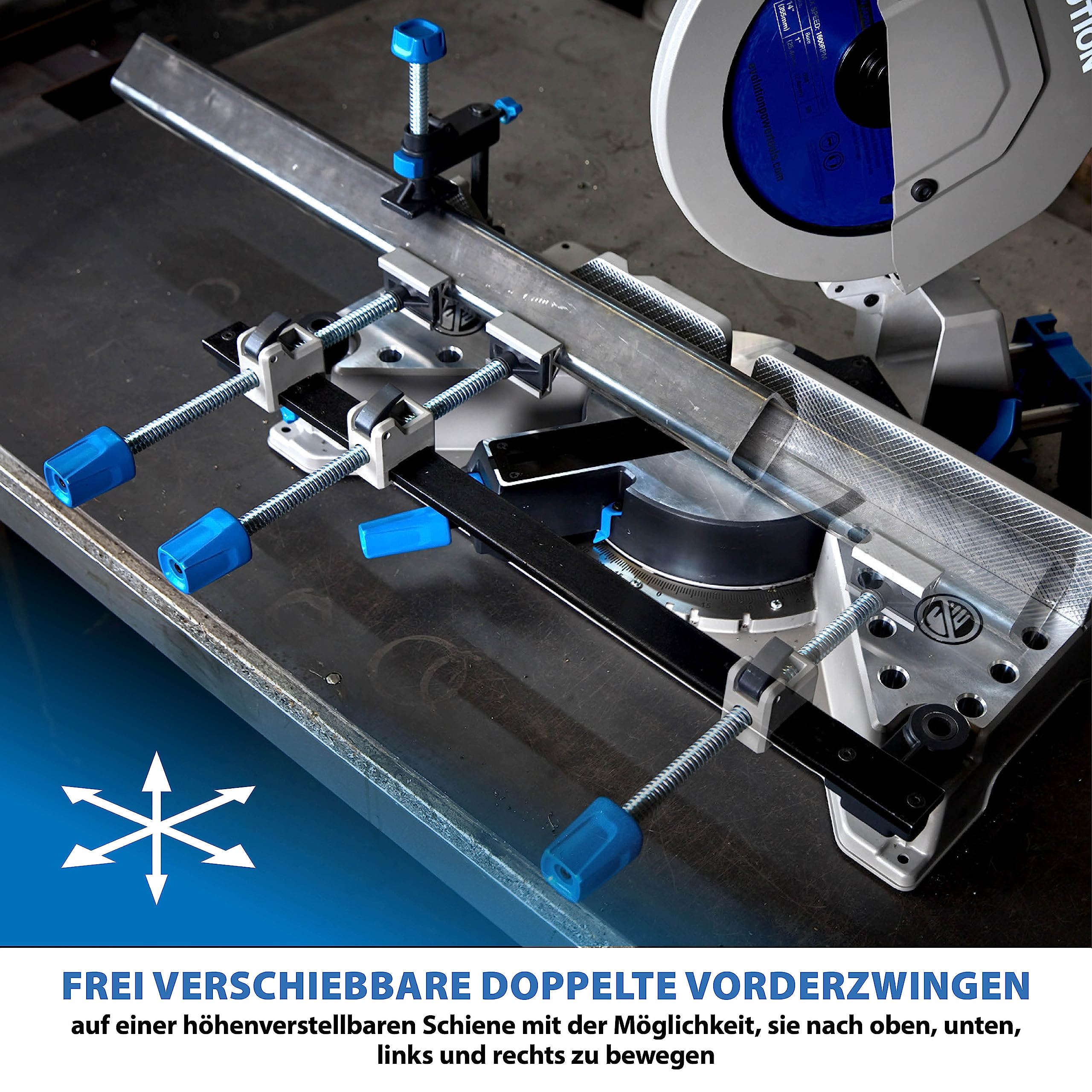 Evolution Gehrungssäge / Kappsäge S355MCS | 2,200 W Zug-Kapp-Gehrungssäge | Inkl. Ø 355 mm HM-Sägeblatt zum Schneiden von Baustahl | +/- 46˚ Gehrung, 3 Spannvorrichtungen, Metallsäge Elektrisch Säge