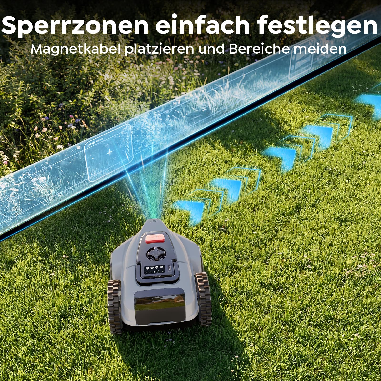 YARDCARE V3 Mähroboter ohne Begrenzungskabel, mit Vision-Navigation, 150+ Hinderniserkennung und App-Steuerung, 50 dB leise, Rasenmäher Roboter für kleine bis mittlere Gärten, inklusive Magnetstreifen