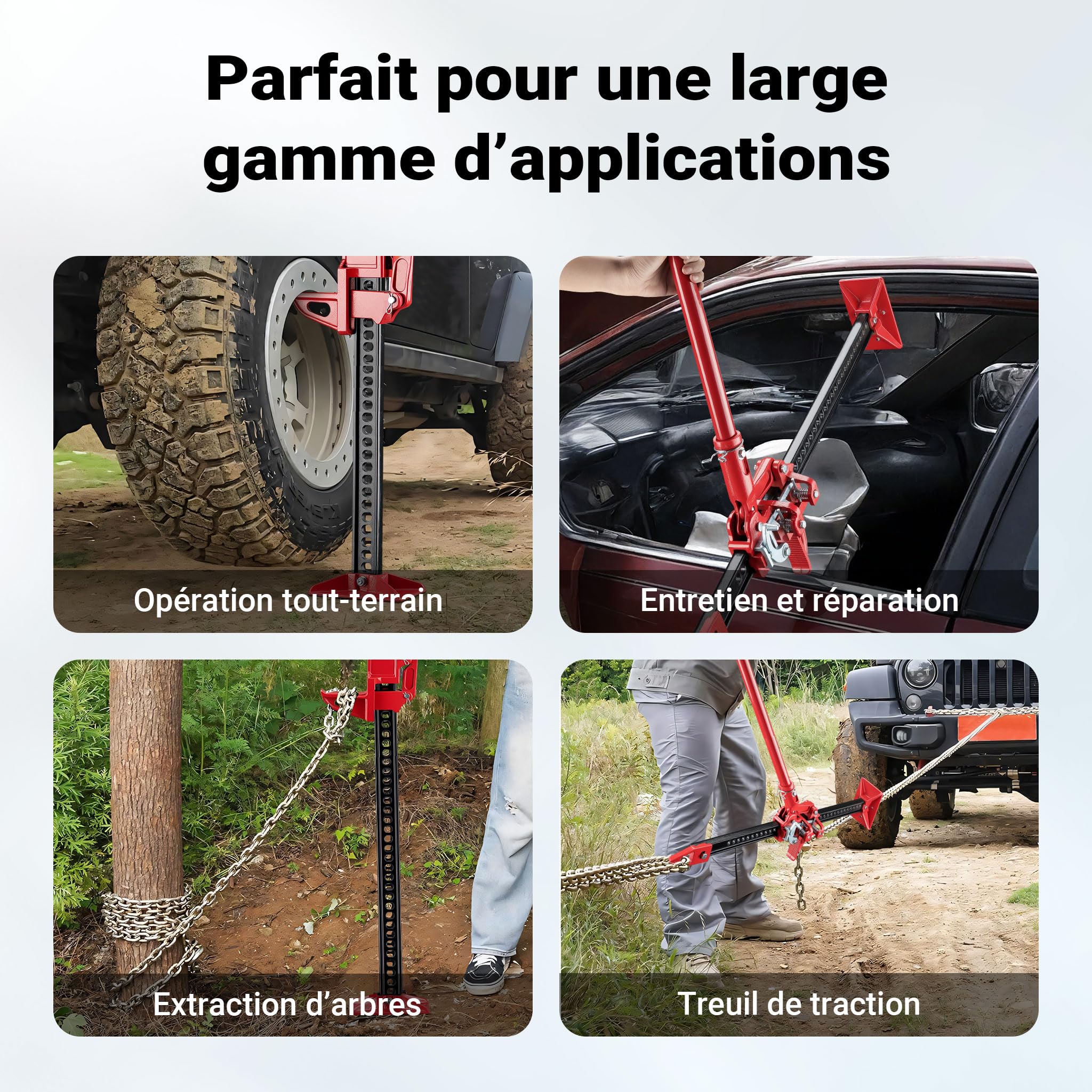 WilTec Cric Farm Jack, Charge Max. 3000 kg, Acier et Fer de Fonte, Hauteur de Levage 12,2-76 cm, Cric à crémaillère pour Dépannage Véhicule embourbé – Tout-Terrain 4x4 ATV