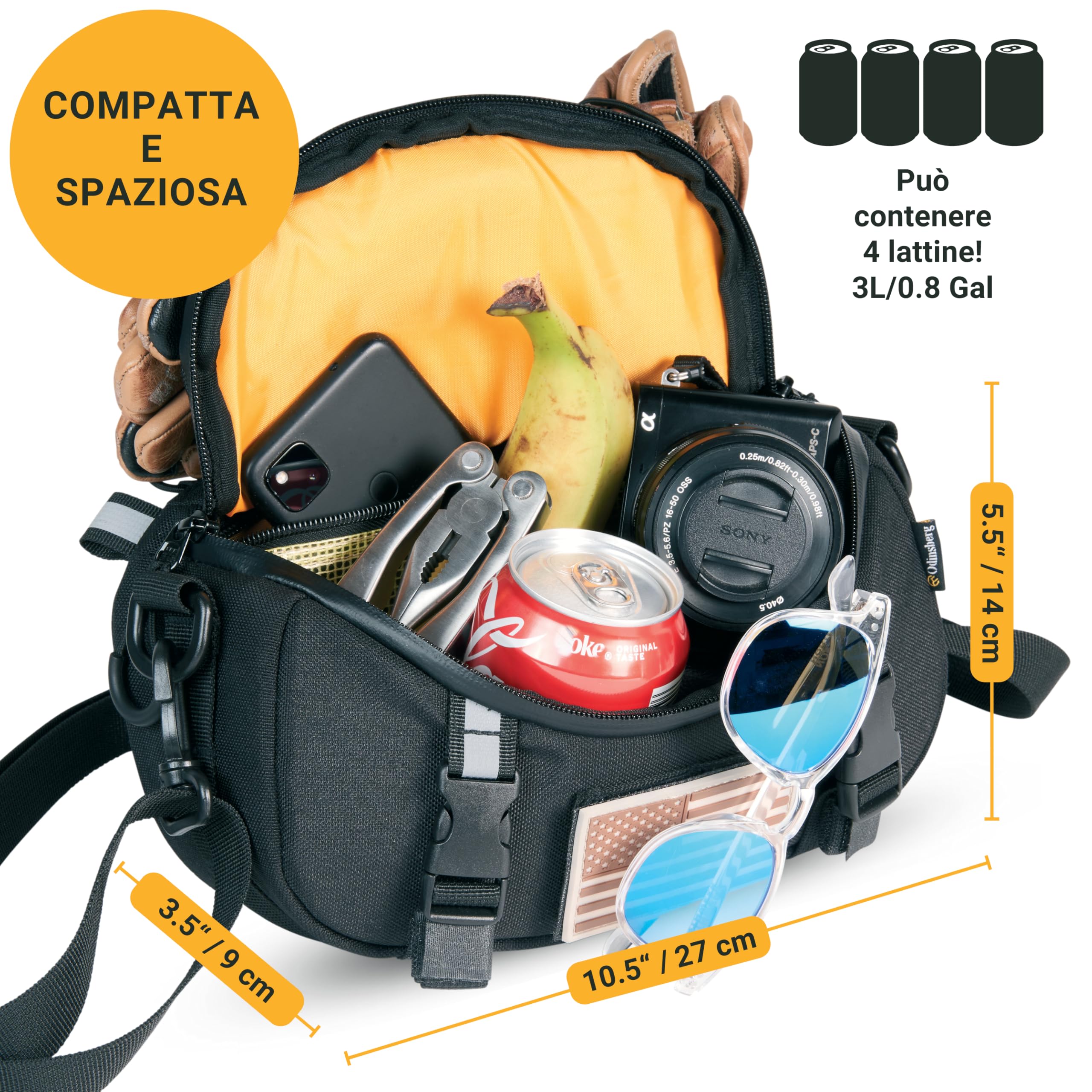 Odinsberg Borsa multifunzione per manubrio di bicicletta e moto, 3 l, impermeabile, compatibile con la maggior parte dei tipi di manubrio, nero