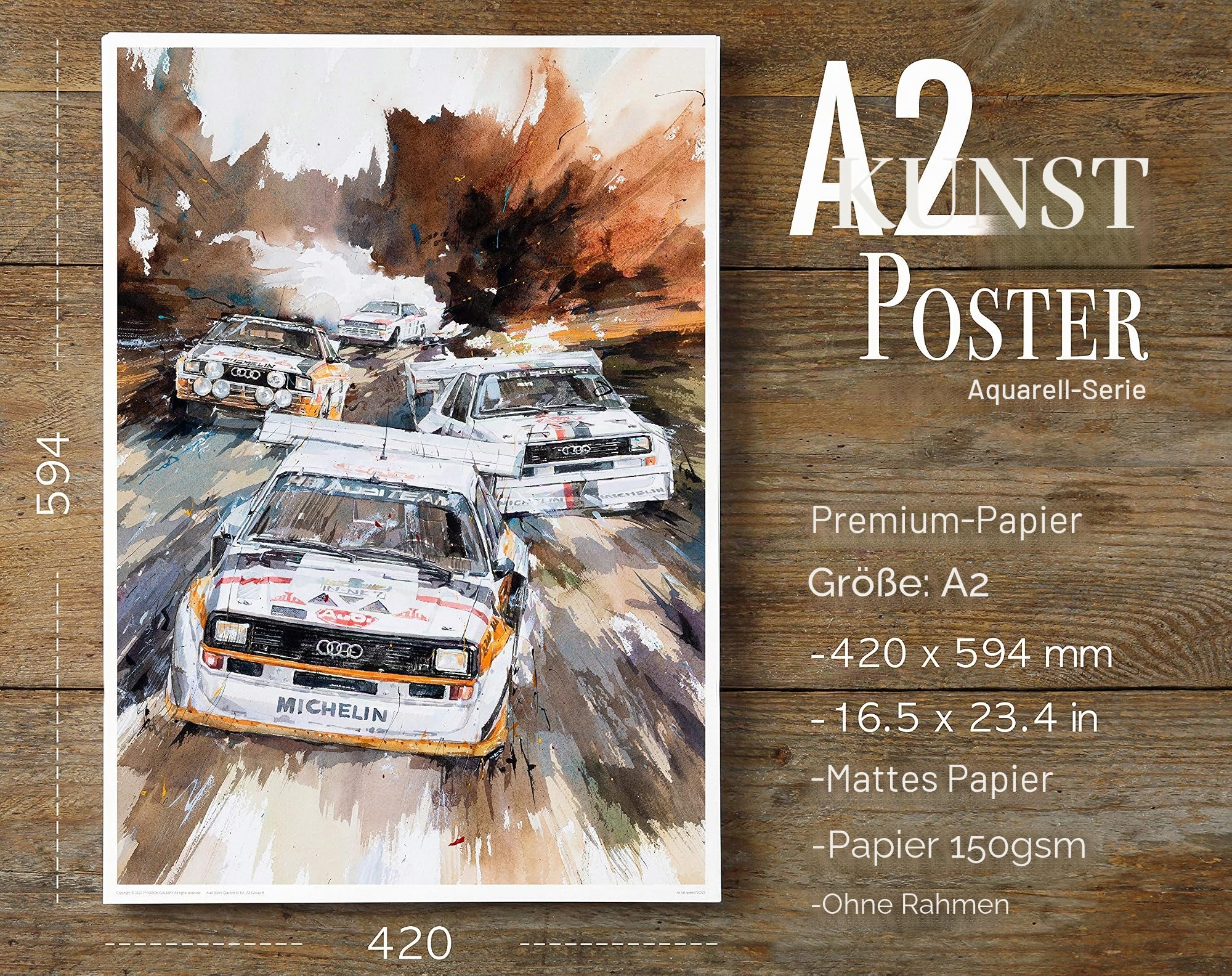 MINSEOK Aquarell-Auto-Poster – Premium A2 Wanddeko, Vintage Drucke, Geschenkidee für Autoliebhaber – Dynamische Rallye-Sportwagen