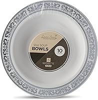 Vista 5 de [40 unidades – Cuencos de 5 onzas] Laura Stein - Vajilla de diseñador de plástico pesado de primera calidad, cuenco de postre blanco con borde