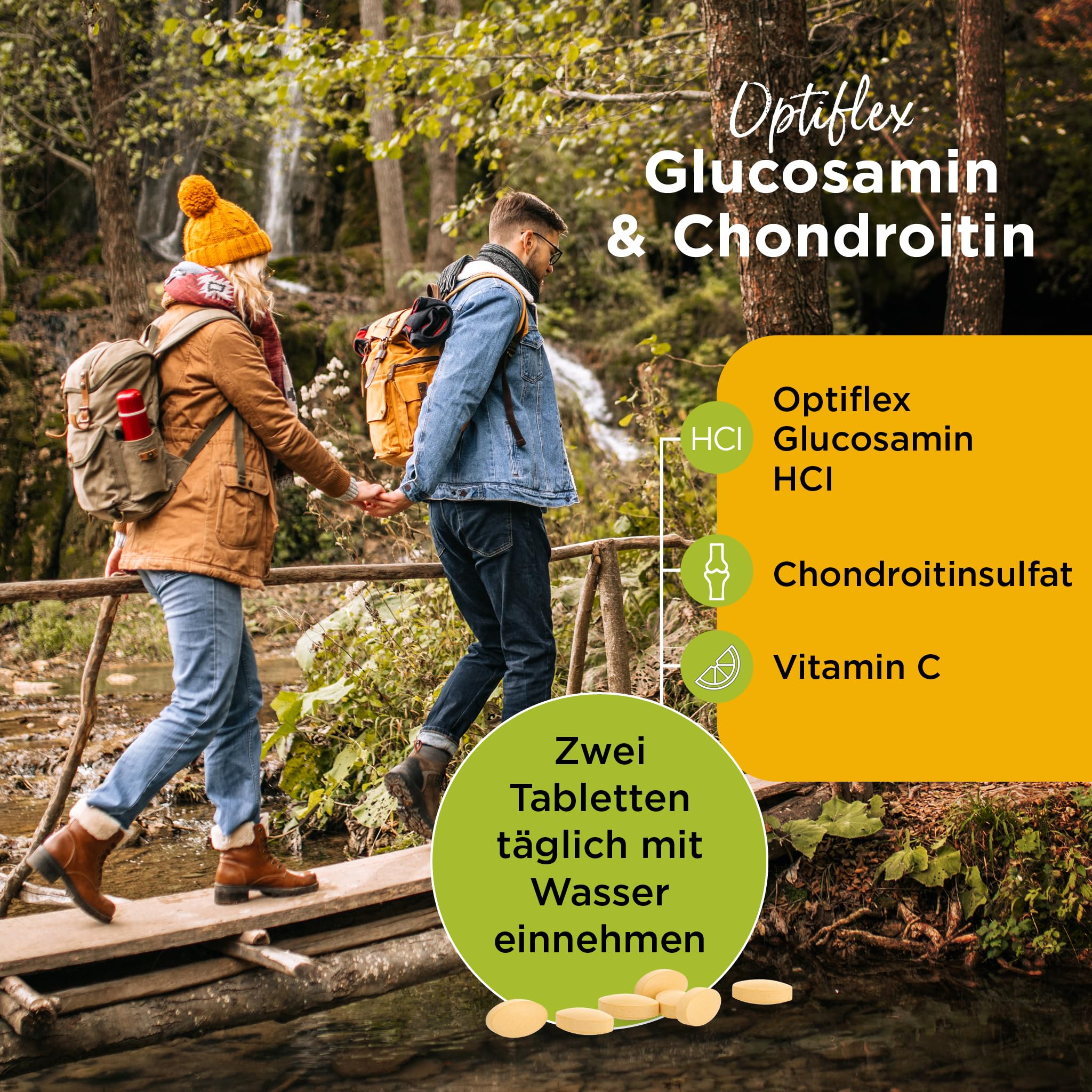 Healthspan Glucosamin & Chondroitin | 500 mg Optiflex Glucosamin & 100 mg Chondroitinsulfat | 20 mg Vitamin C | 120 Tablettem