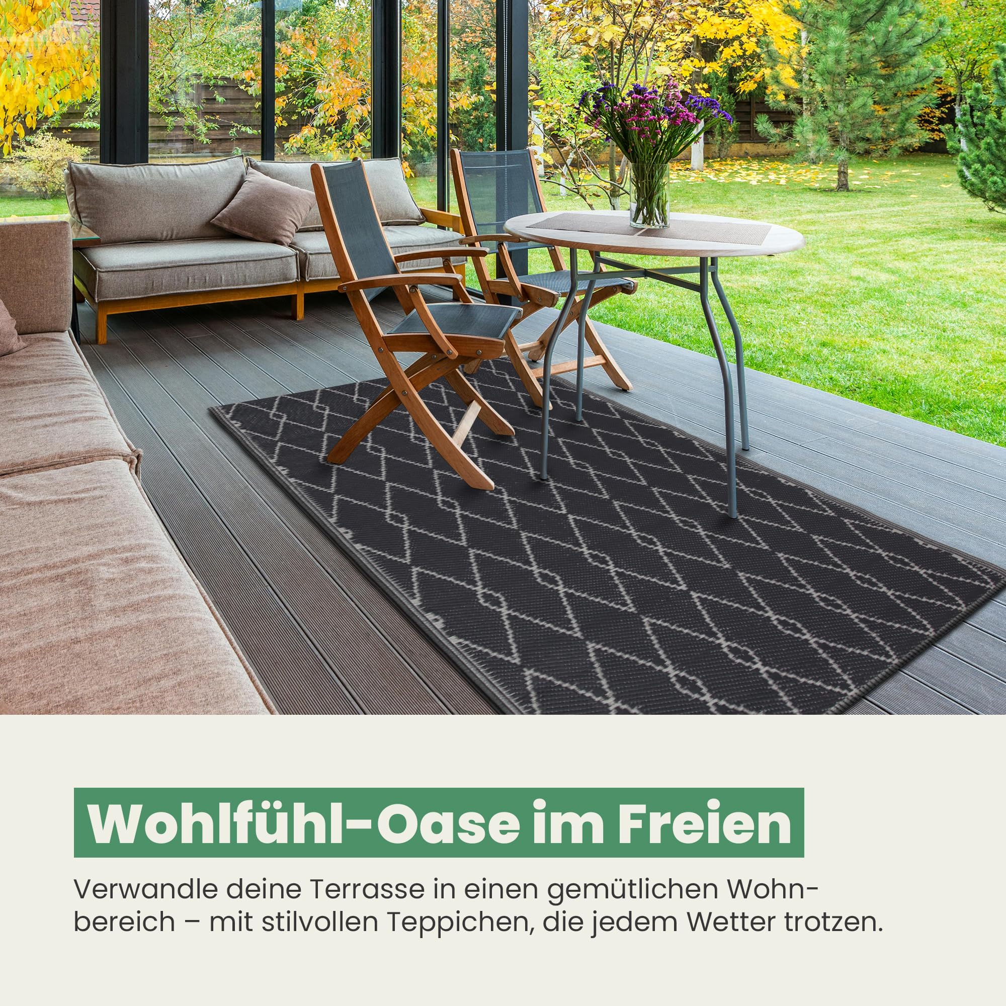 Bestlivings Tapis d'extérieur résistant aux intempéries et aux UV (160 x 230 cm / losange) tapis en plastique pour jardin, balcon, terrasse – Tapis d'extérieur