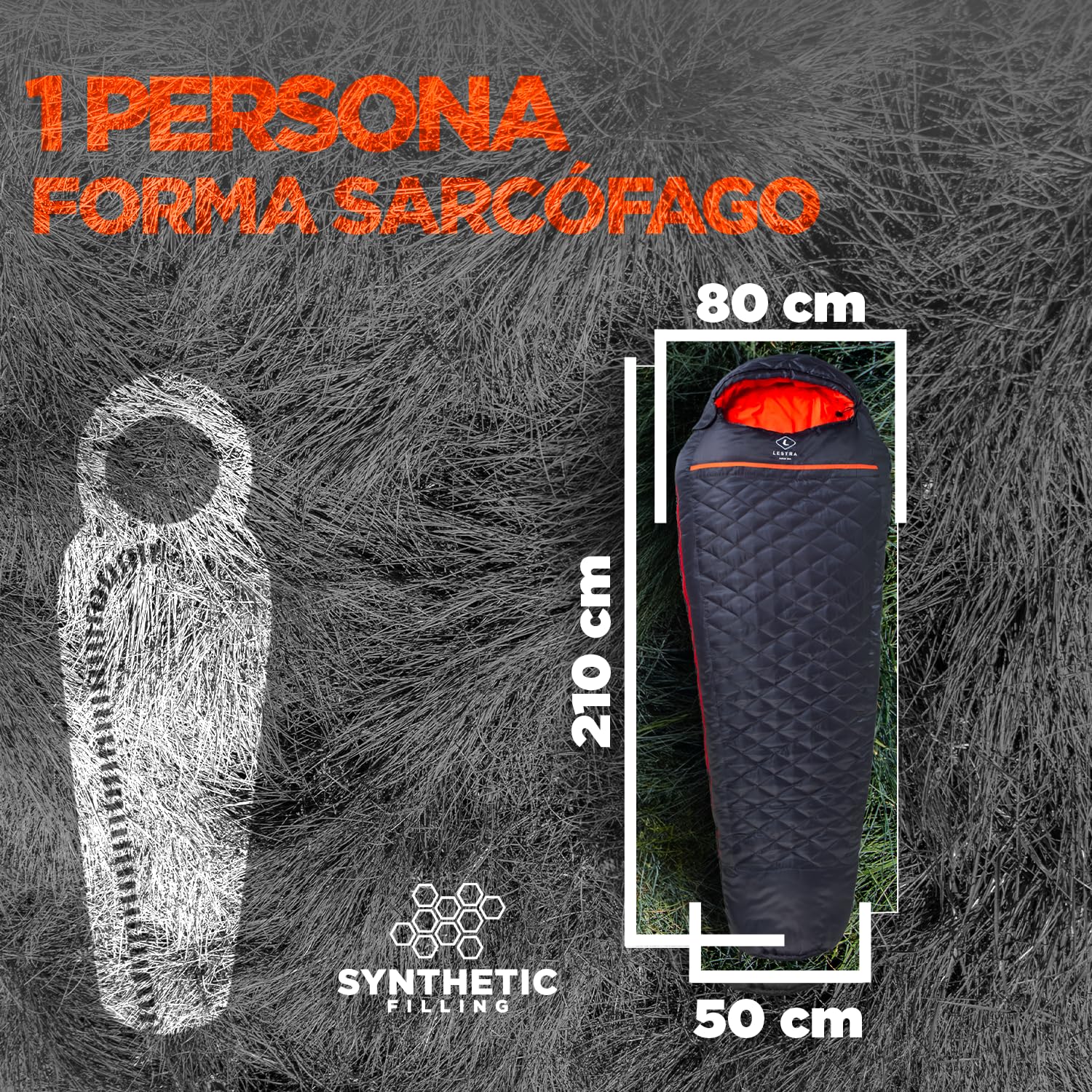 Lestra Sport Mont Everest 210 - Saco de Dormir para Todas Las Estaciones - T° Limit Comfort -05°C - Confort & Alto Rendimiento - Adulto - 210 x 80 cm - 1,7 kg